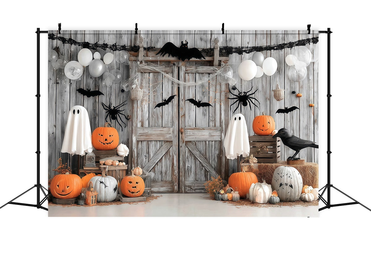 Halloweenkulissen für Fotos Holztür Spinne Fledermaus Gespenstische Halloween Foto Hintergrund MRR8-33