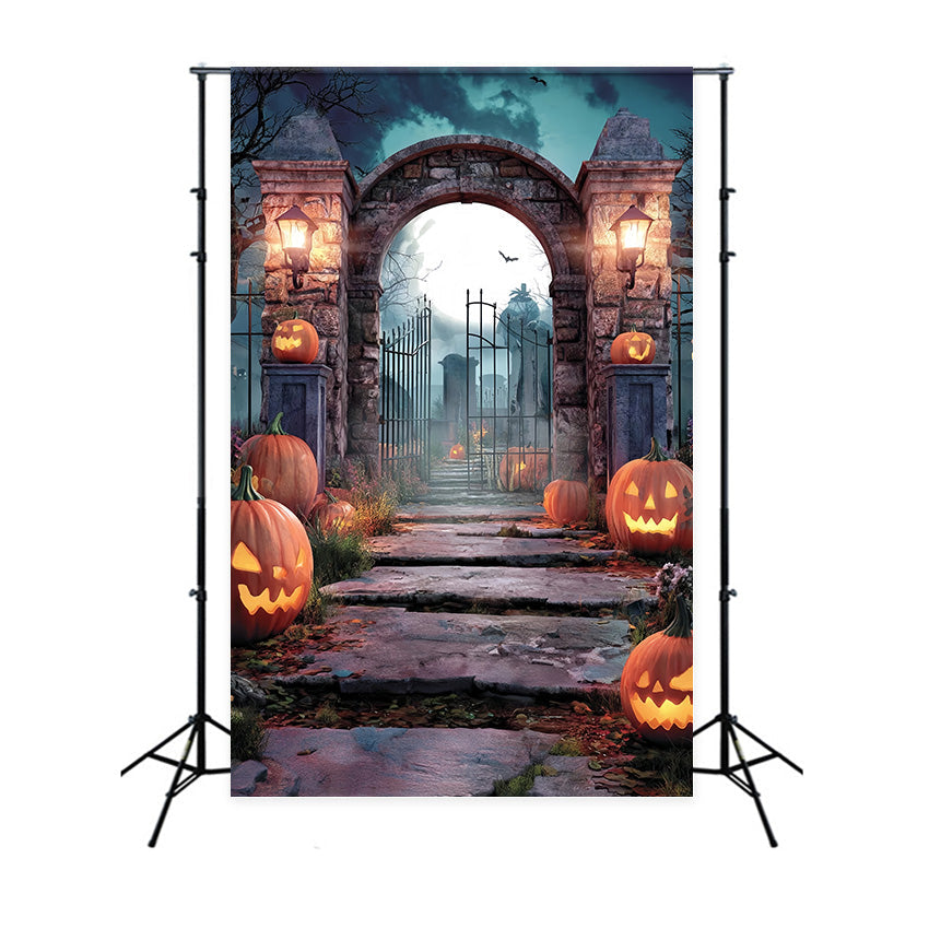 Halloween Friedhofskulisse Kürbis Grabwächter Gespenstische Halloween Foto Hintergrund MRR8-39
