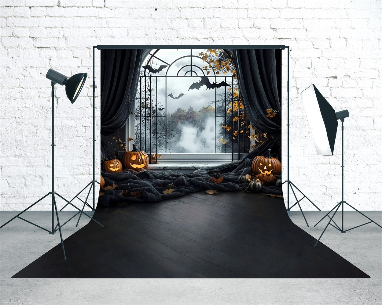 Halloween Foto Hintergrund Ideen Schwarze Vorhänge Gewölbtes Fenster Sweep Backdrop MRR8-46