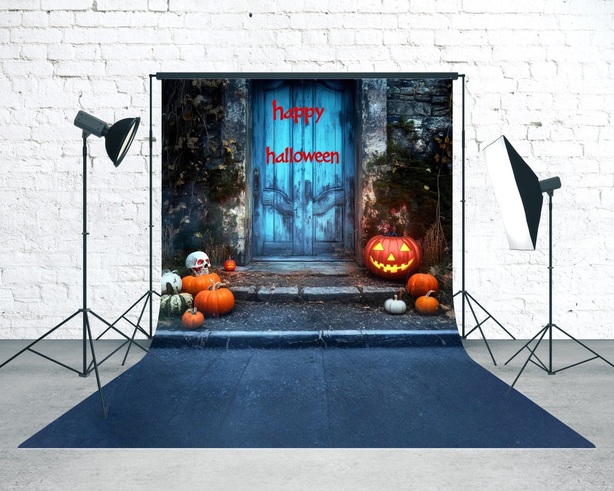 Halloween Fotohintergrund Bloodletter "Happy Halloween" Blau Vintage Tür Sweep Hintergrund MRR8-50