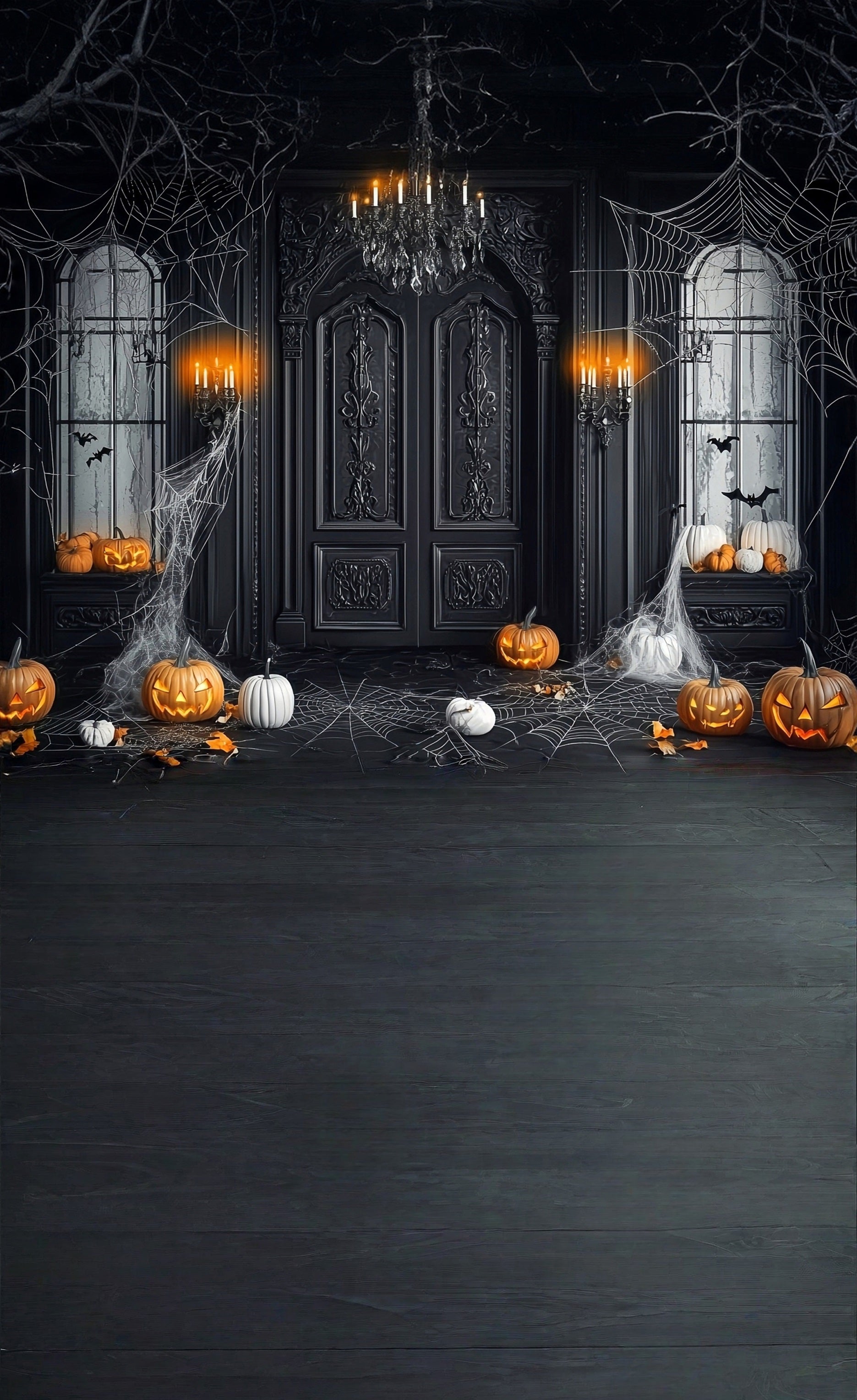 Halloween Fotografie Foto Hintergrund Spinnweben-bedeckte schwarze Vintage Wände Sweep Backdrop MRR8-54