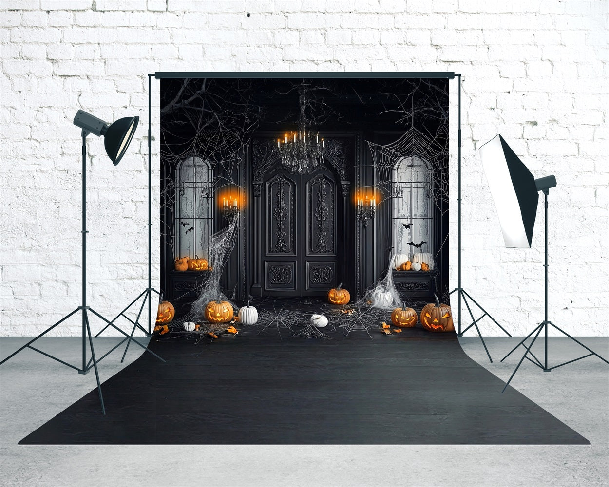 Halloween Fotografie Foto Hintergrund Spinnweben-bedeckte schwarze Vintage Wände Sweep Backdrop MRR8-54