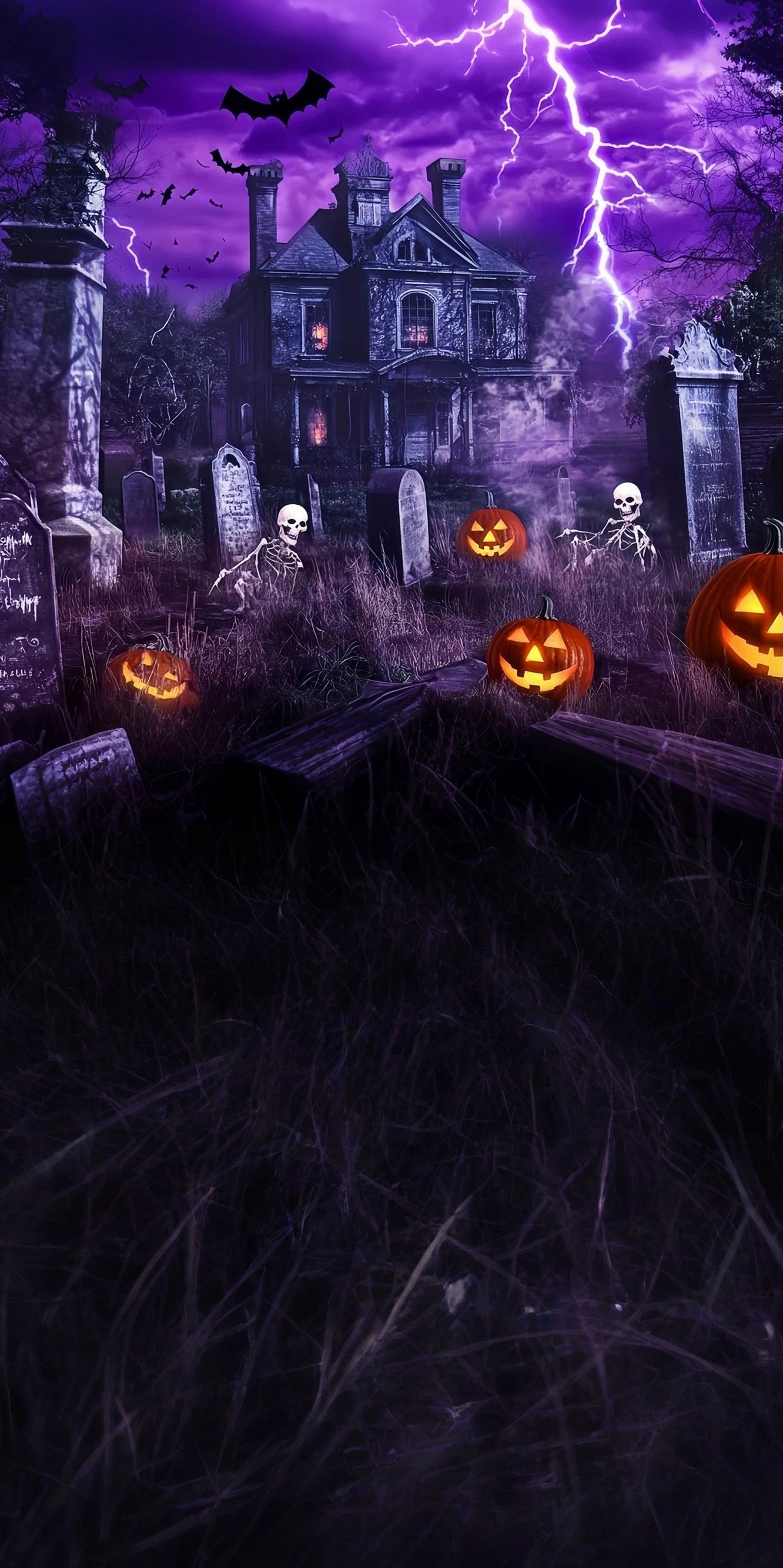Haunted House Foto Hintergrund Lightning Haunted House Graveyard Skeleton Dance Sweep Backdrop MRR8-56