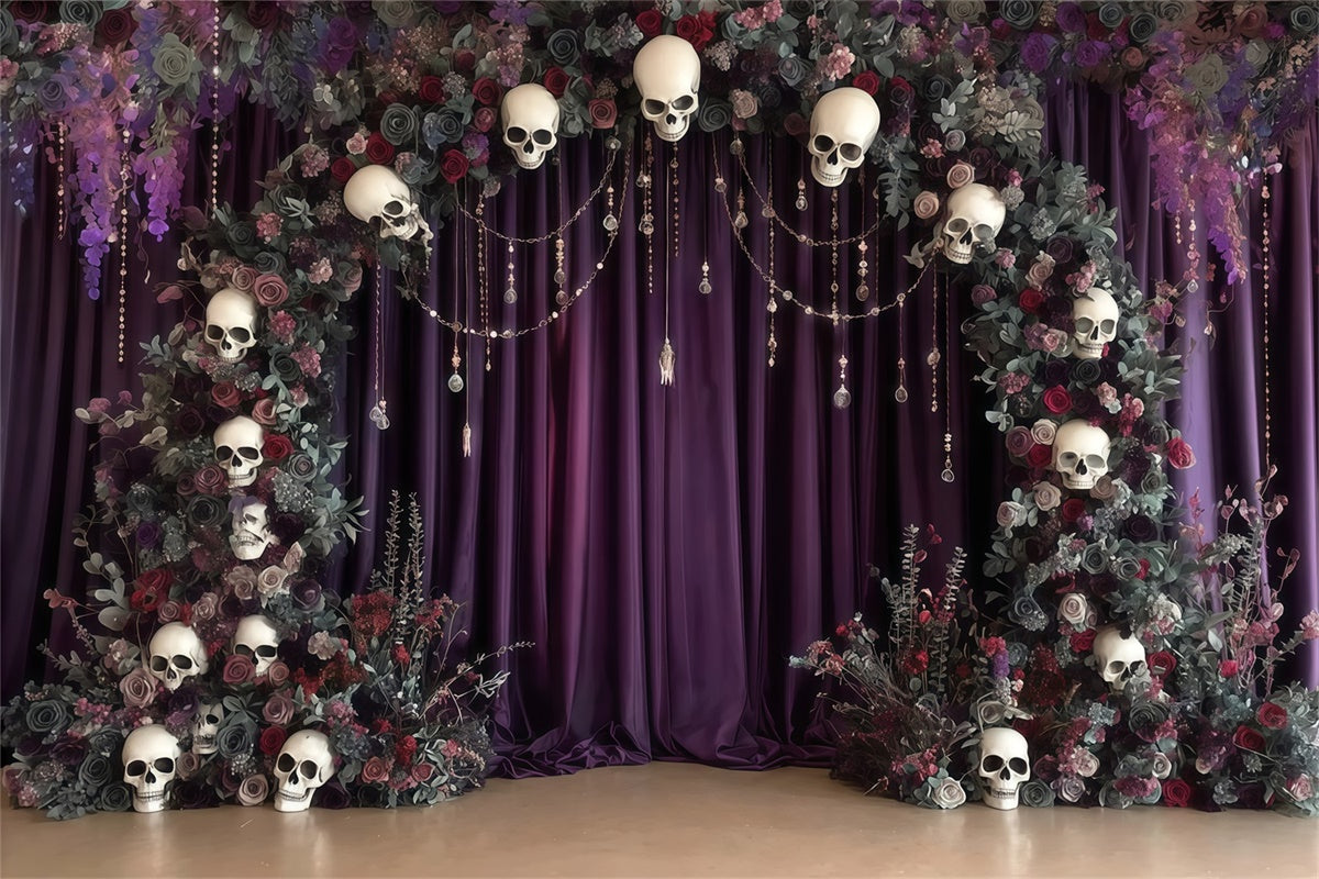 Halloween Fotokulisse Totenkopf Bogen Blume Mystery Lila Halloween Foto Hintergrund MRR8-6