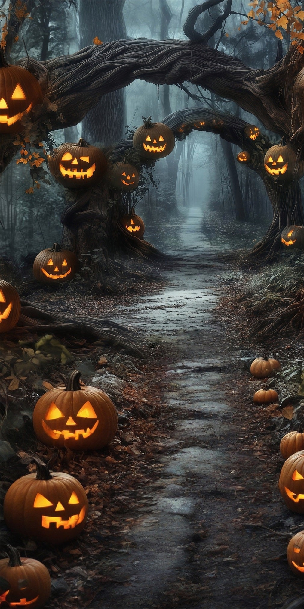 Halloween Fotokulissen Kürbis Lichter Reben Bögen Waldweg Sweep Backdrop MRR8-69