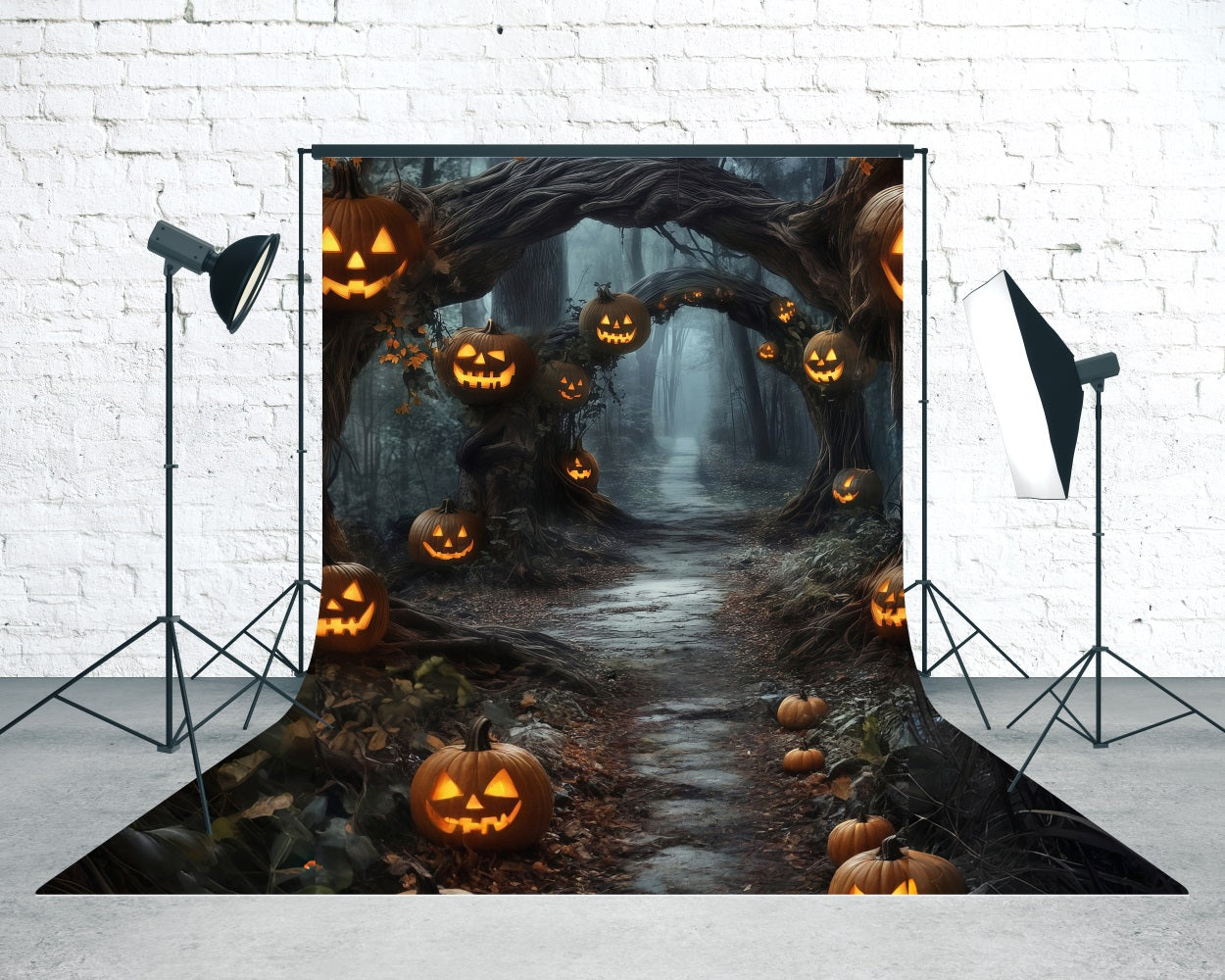 Halloween Fotokulissen Kürbis Lichter Reben Bögen Waldweg Sweep Backdrop MRR8-69