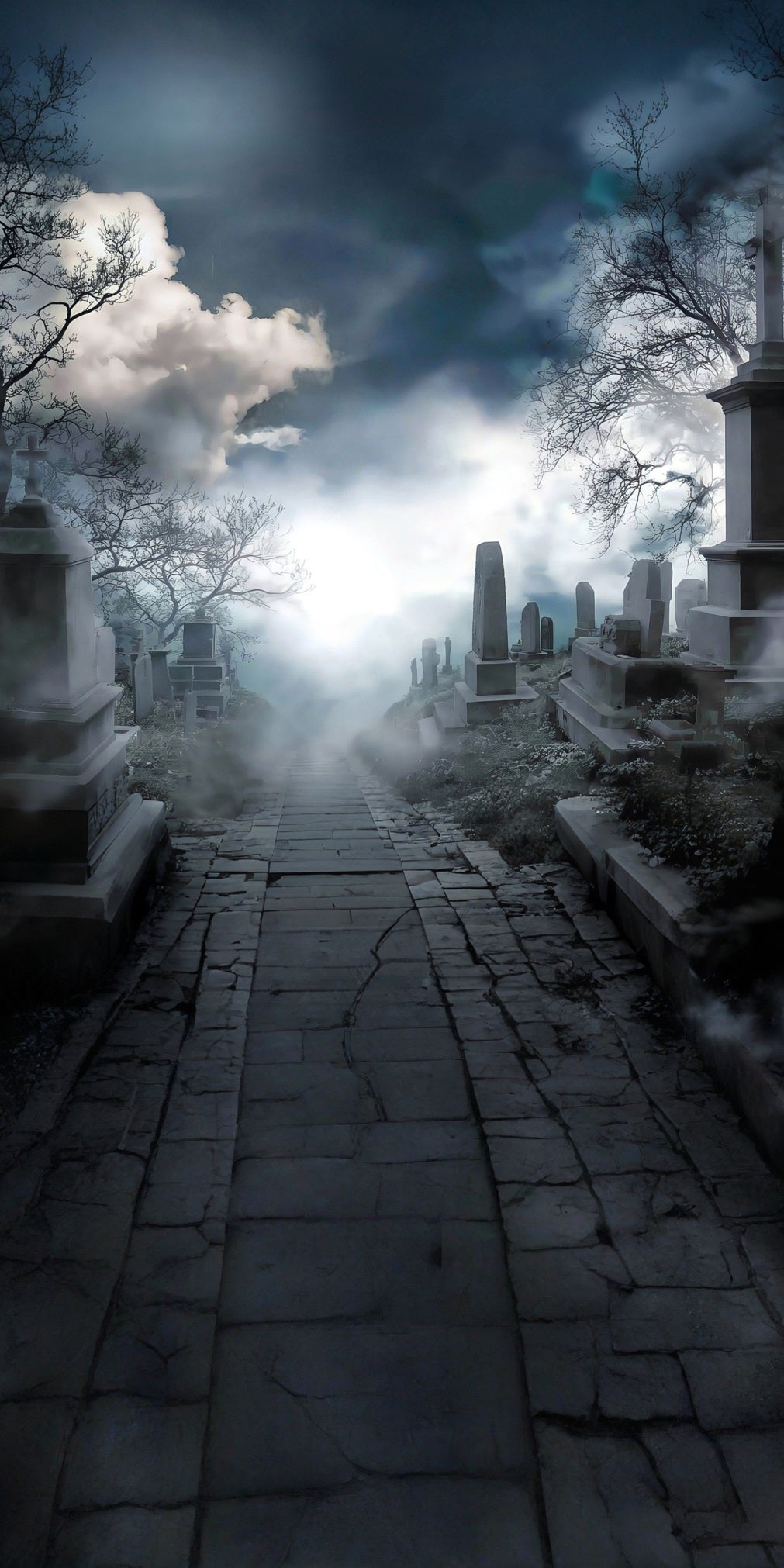 Halloween Friedhof Foto Hintergrund Ruhiger, rauchiger Friedhof Sweep-Hintergrund MRR8-70