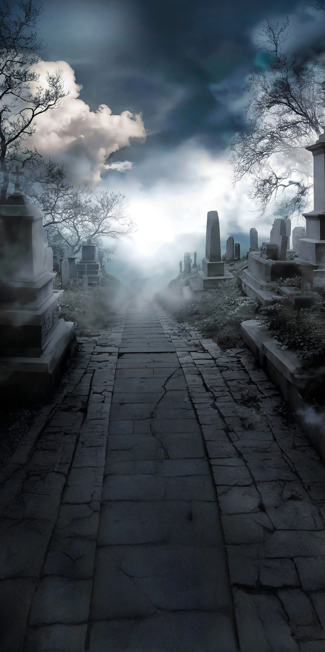 Halloween Friedhof Foto Hintergrund Ruhiger, rauchiger Friedhof Sweep-Hintergrund MRR8-70