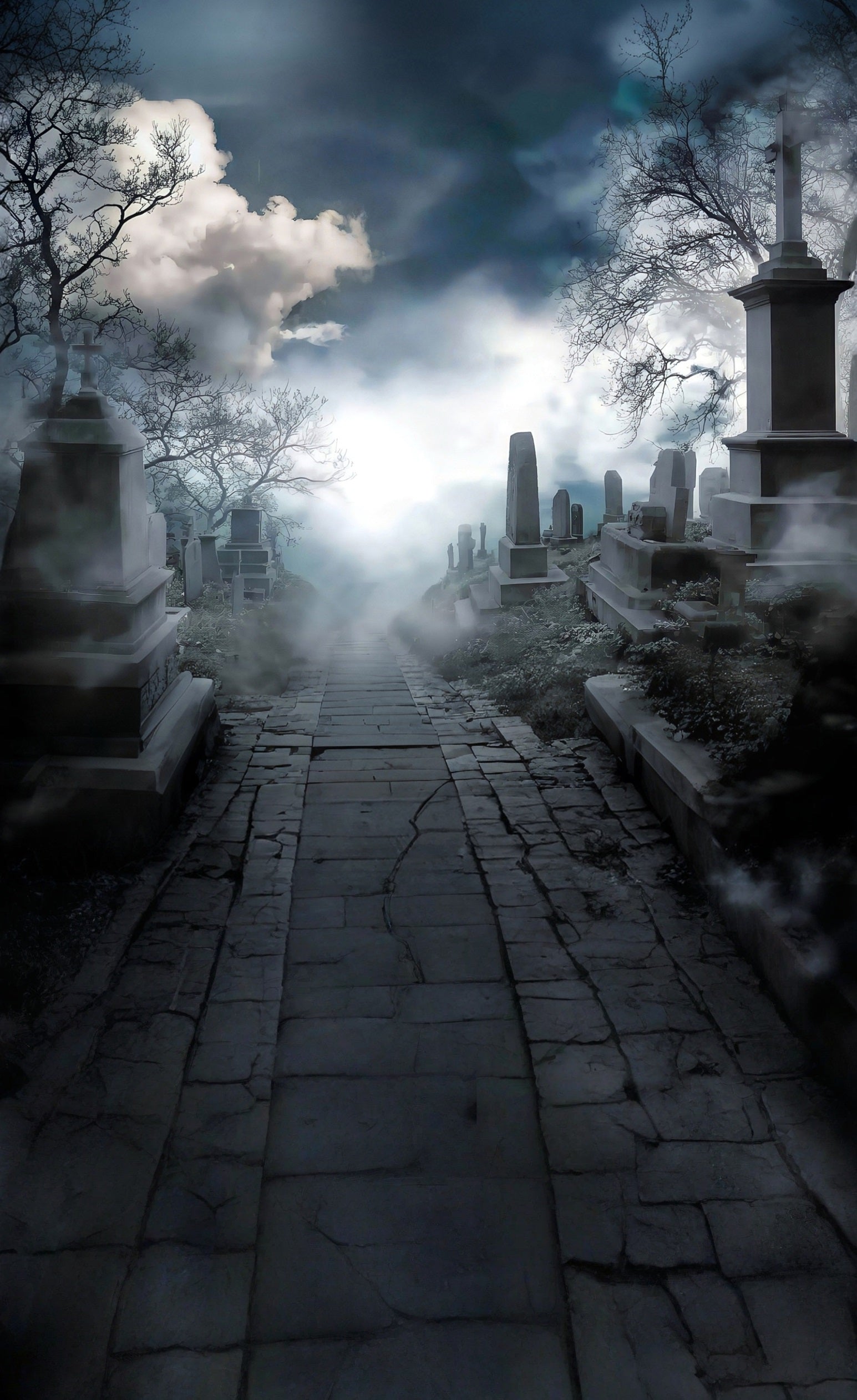 Halloween Friedhof Foto Hintergrund Ruhiger, rauchiger Friedhof Sweep-Hintergrund MRR8-70