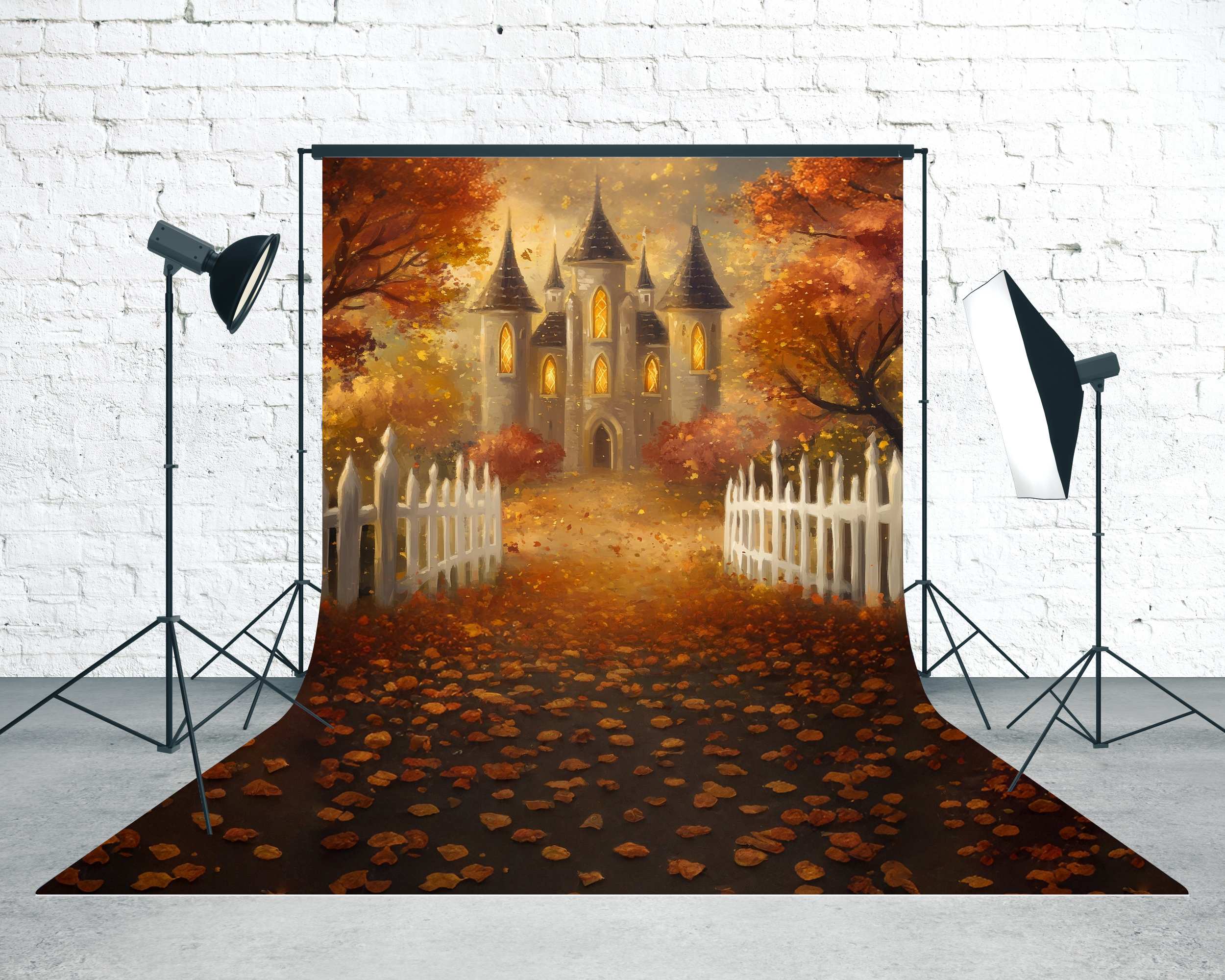 Herbst-Fotohintergrundbilder für Fotografie Autumn Castle Moonlit Leaves Sweep Backdrop MRR8-76