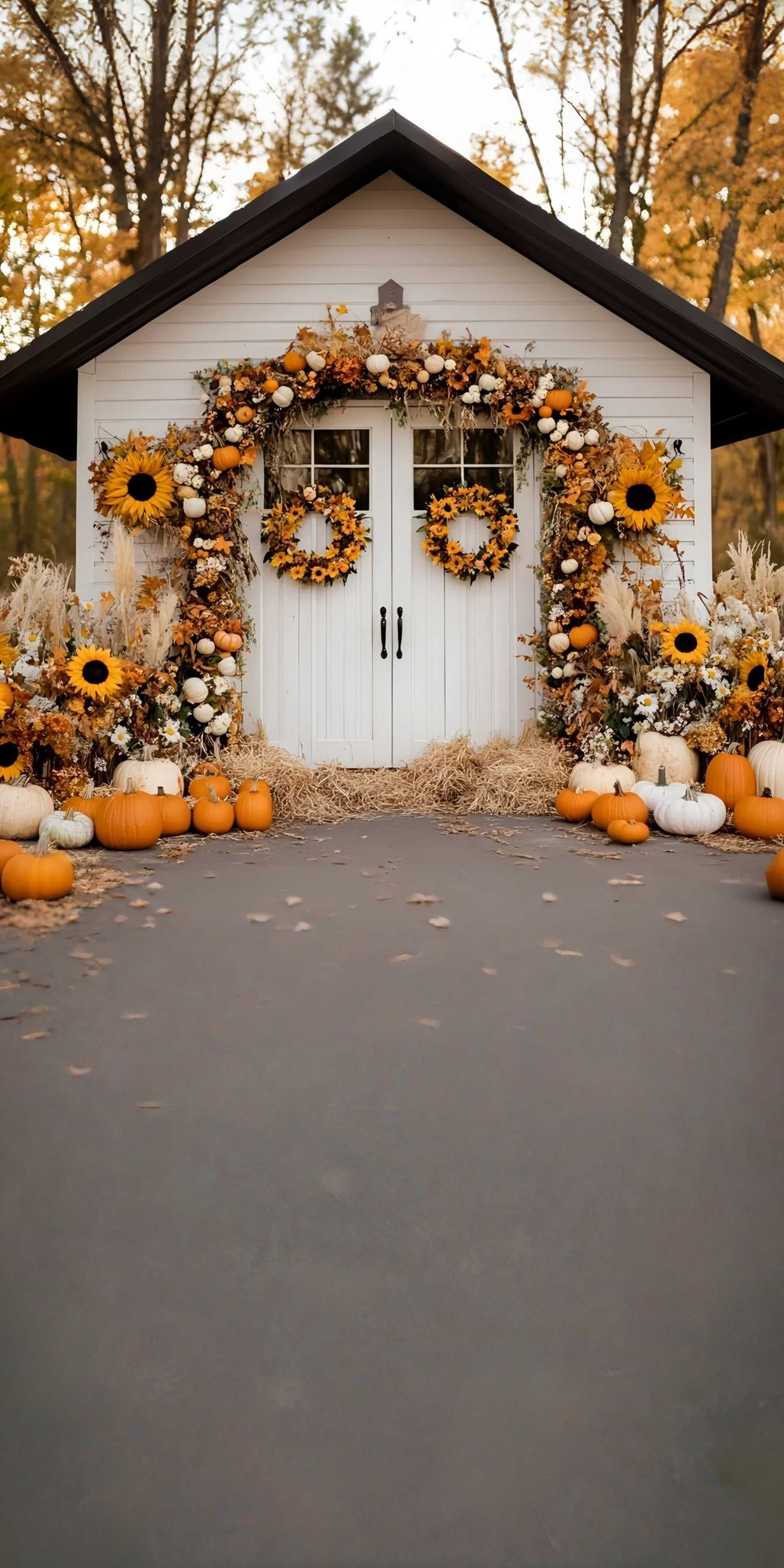 Herbstkulisse für Bilder Sonnenblume Kürbis Landhaus Veranda Sweep Fotohintergrund MRR8-79