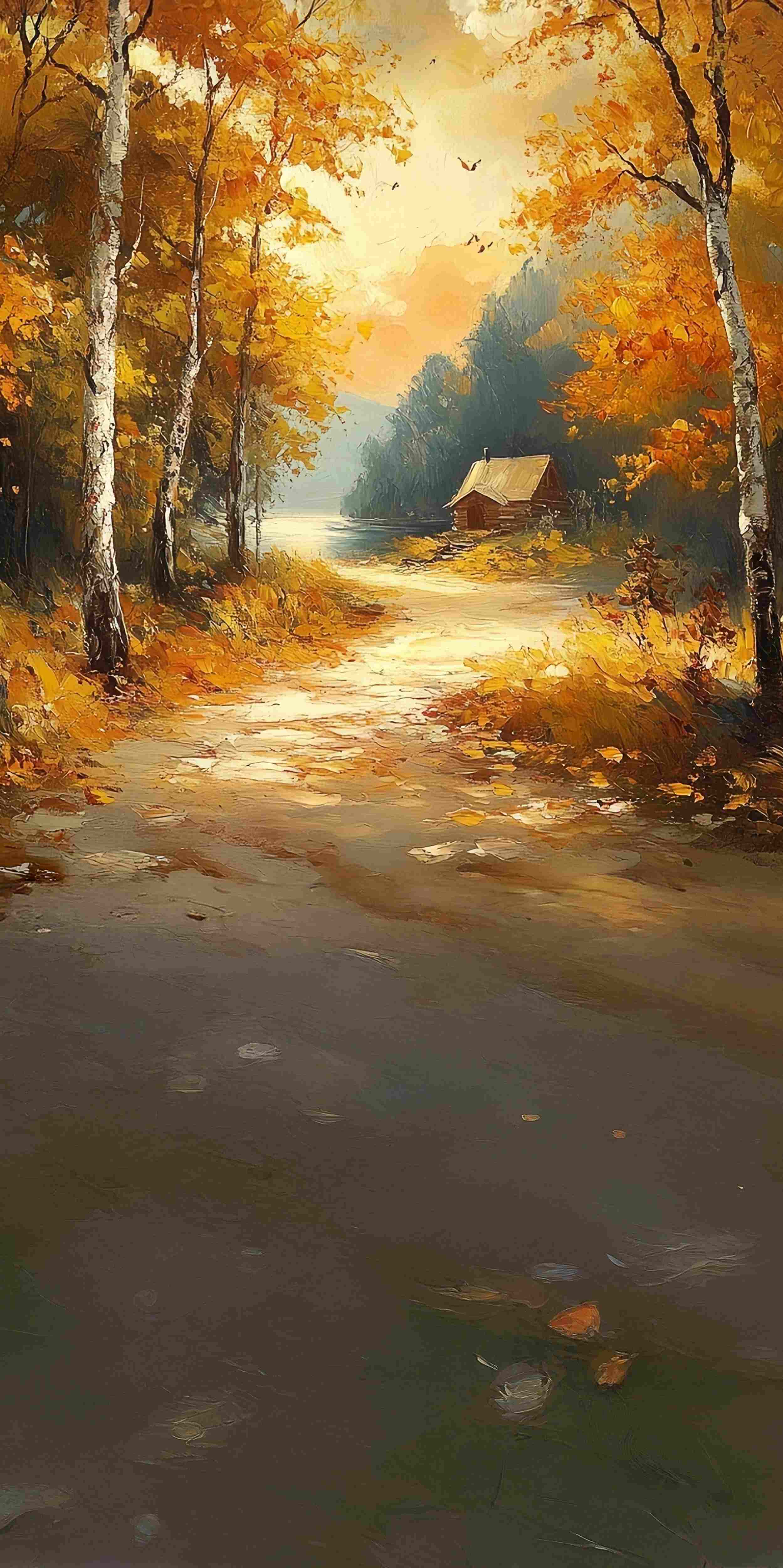 Herbst-Fotohintergrund für Fotos Herbst-Hütte Flussufer Sweep-Fotohintergrund MRR8-85