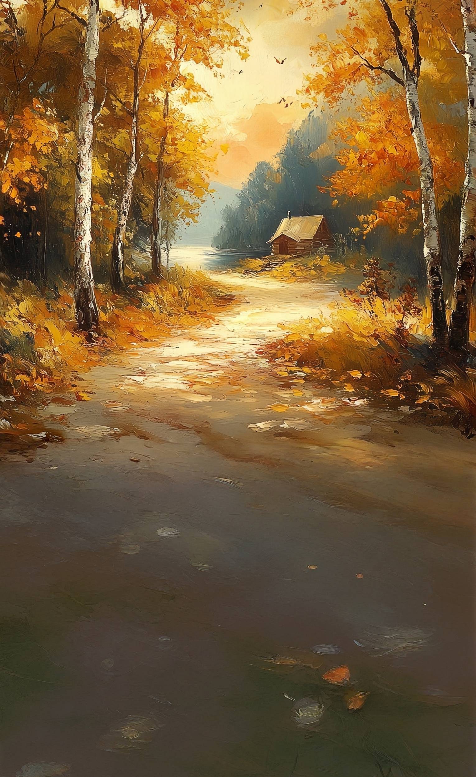 Herbst-Fotohintergrund für Fotos Herbst-Hütte Flussufer Sweep-Fotohintergrund MRR8-85