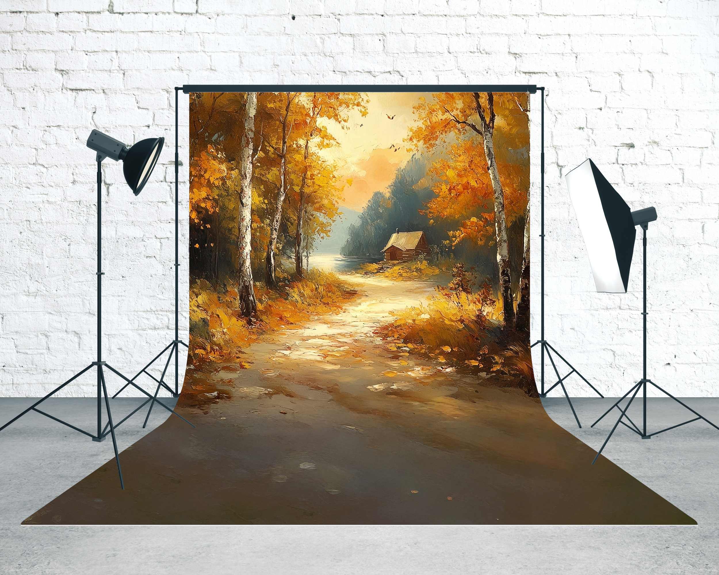 Herbst-Fotohintergrund für Fotos Herbst-Hütte Flussufer Sweep-Fotohintergrund MRR8-85