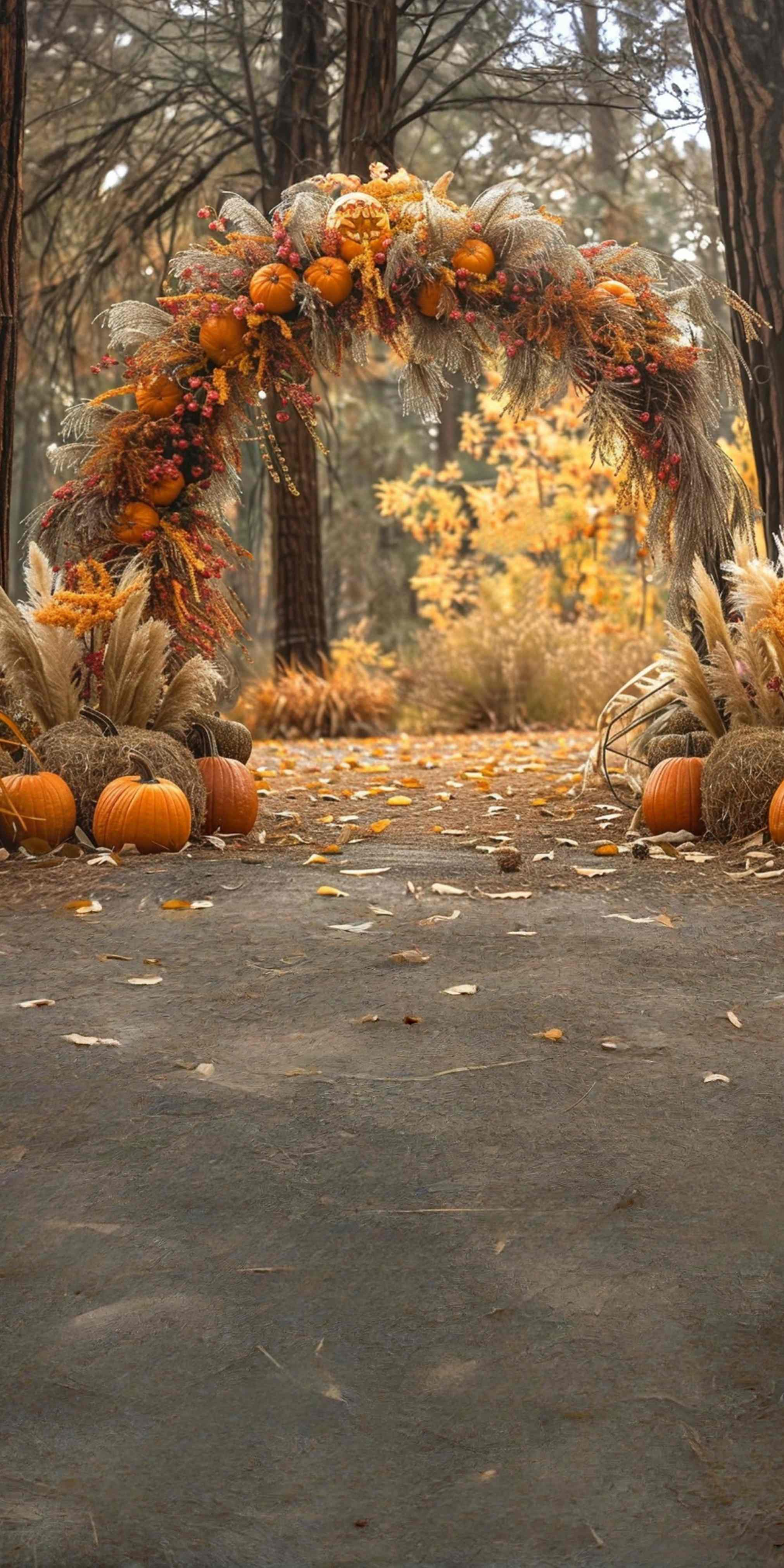 Herbst-Fotohintergrundbilder Herbstlicher Torbogen Wald Zeremonie Sweep-Fotohintergrund MRR8-89
