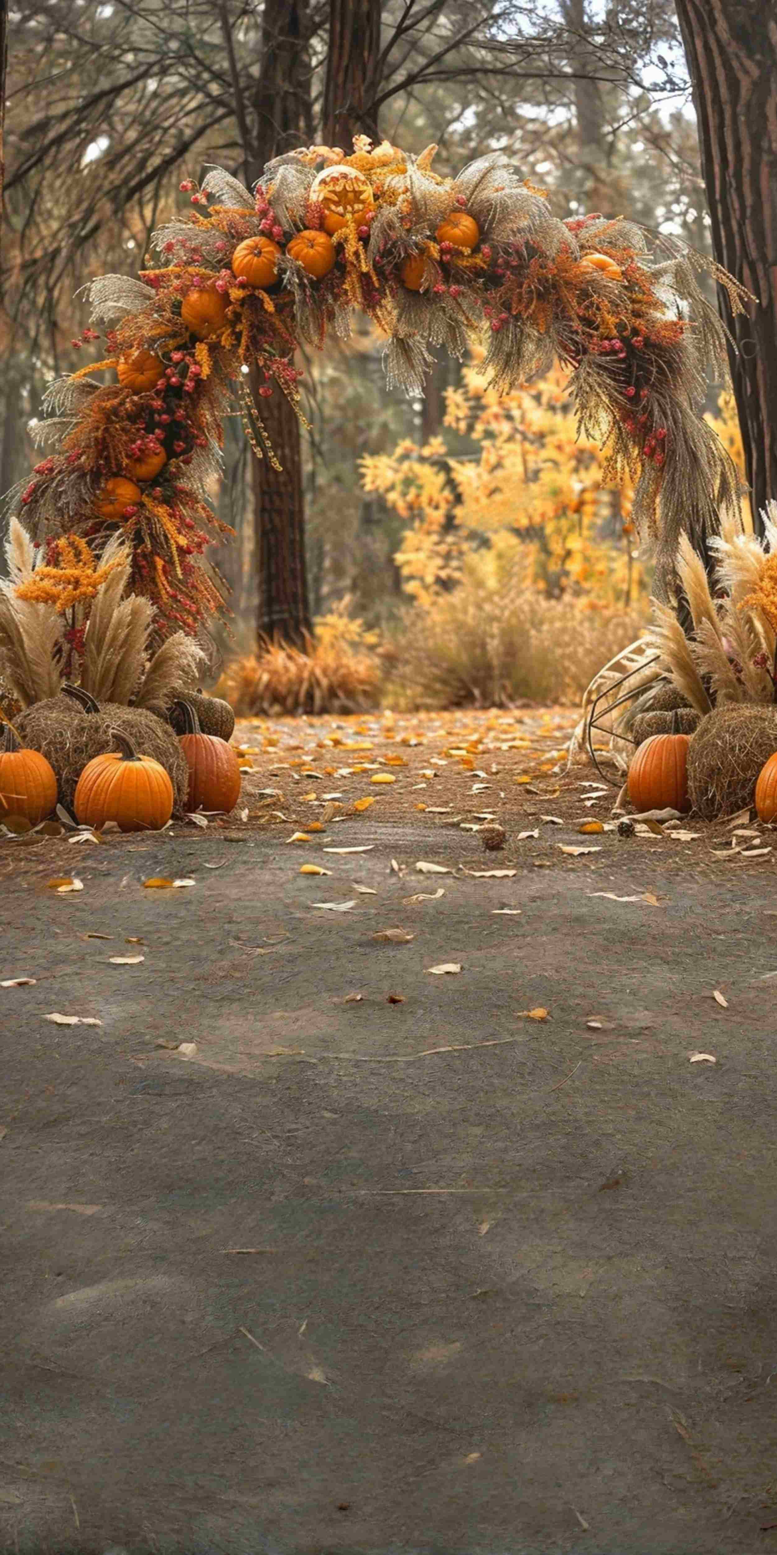 Herbst-Fotohintergrundbilder Herbstlicher Torbogen Wald Zeremonie Sweep-Fotohintergrund MRR8-89
