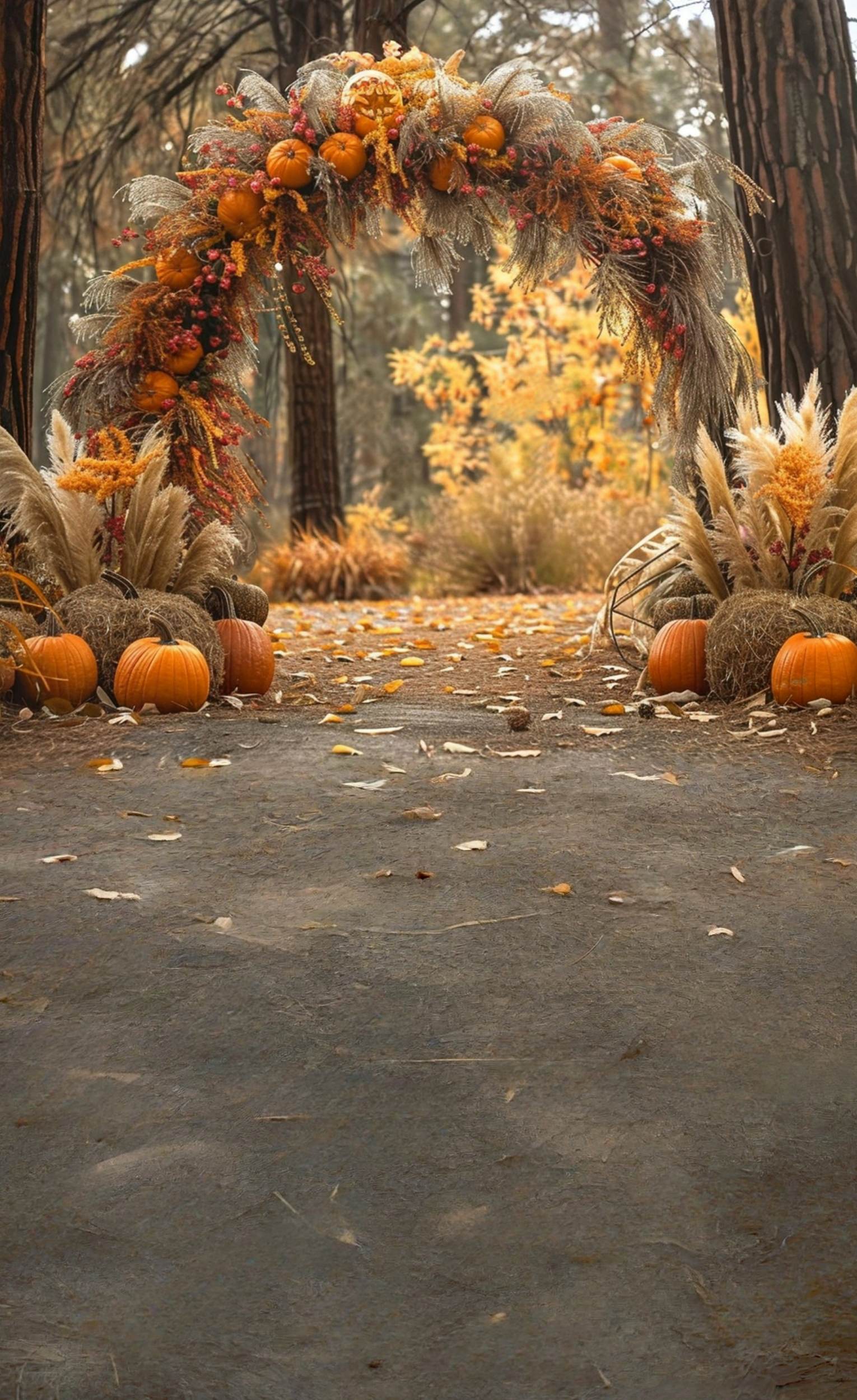 Herbst-Fotohintergrundbilder Herbstlicher Torbogen Wald Zeremonie Sweep-Fotohintergrund MRR8-89