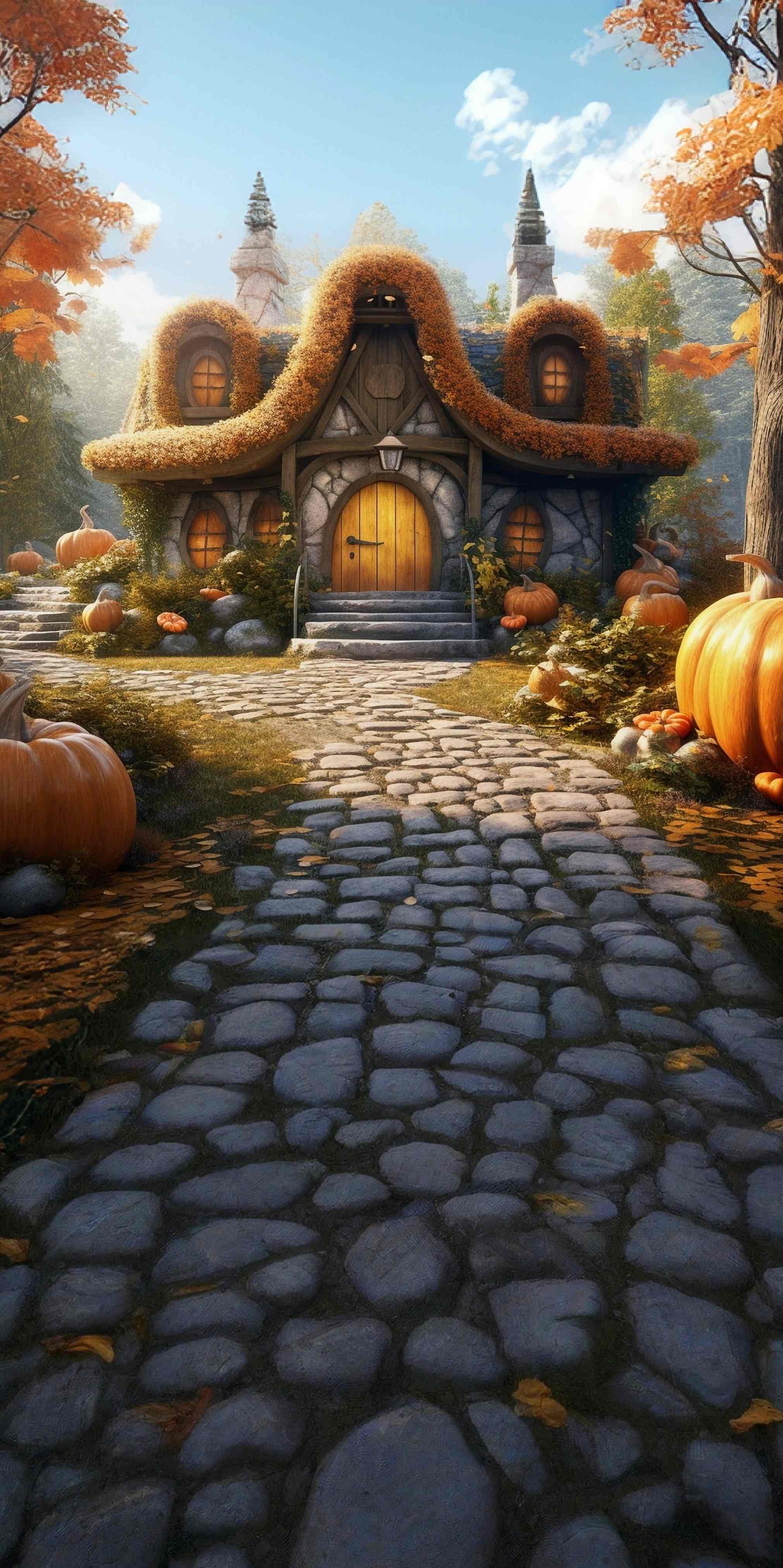 Herbst-FotoFotohintergrund Kürbis Cottage Pathway Sweep Backdrop MRR8-91