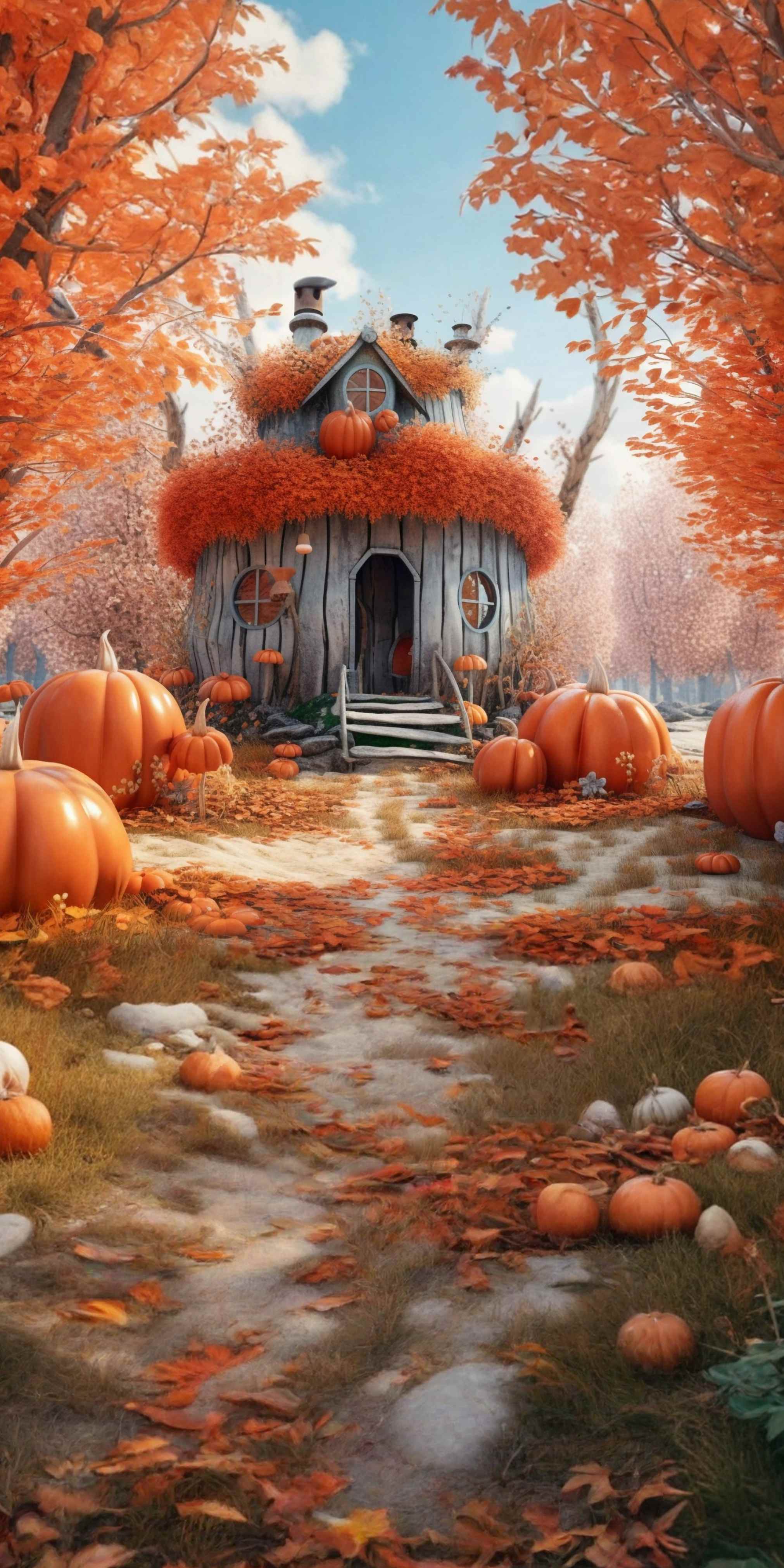 Herbst-Fotohintergrundkulisse Whimsical Kürbis Haus Lane Sweep Backdrop MRR8-93