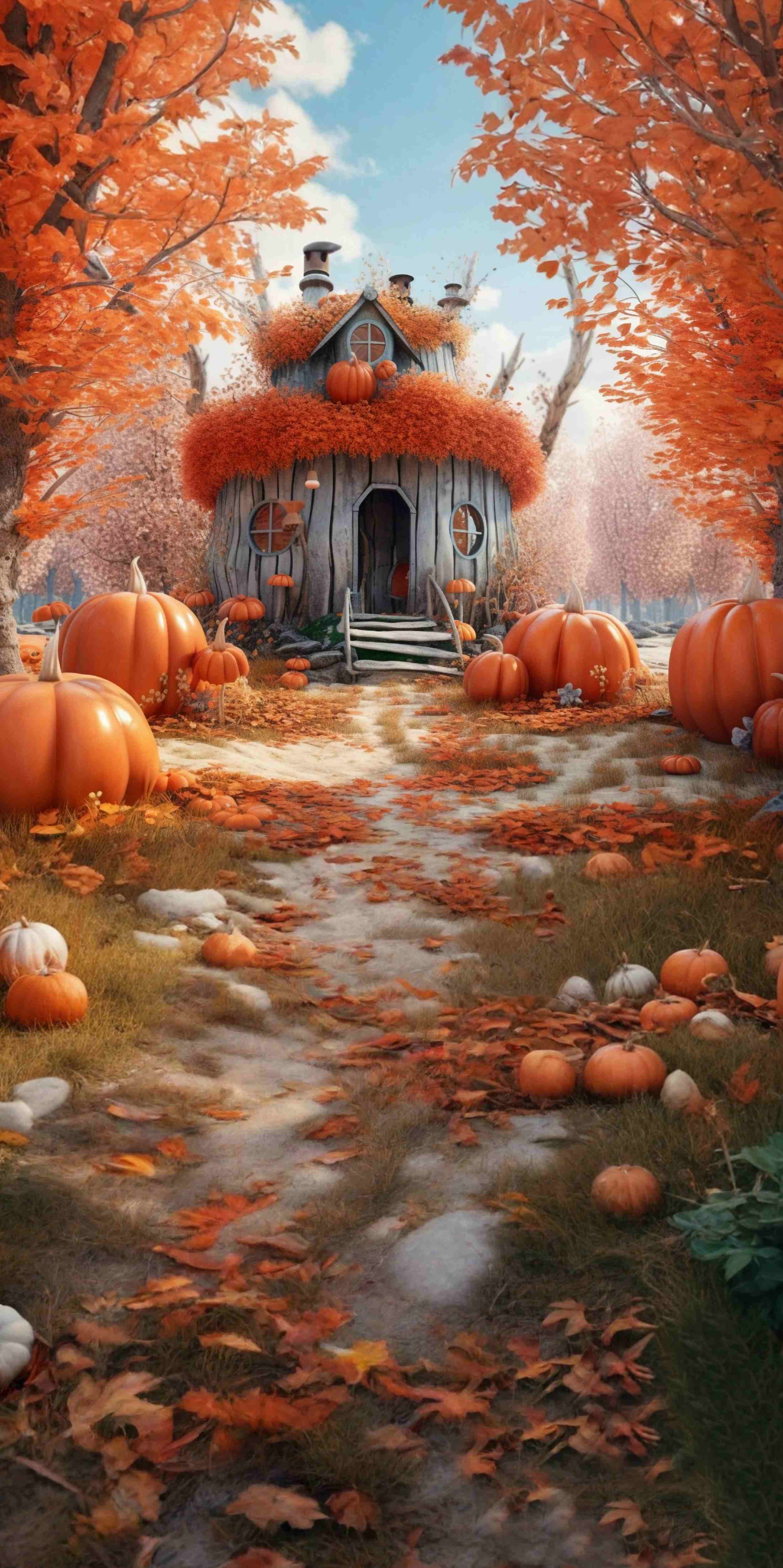 Herbst-Fotohintergrundkulisse Whimsical Kürbis Haus Lane Sweep Backdrop MRR8-93