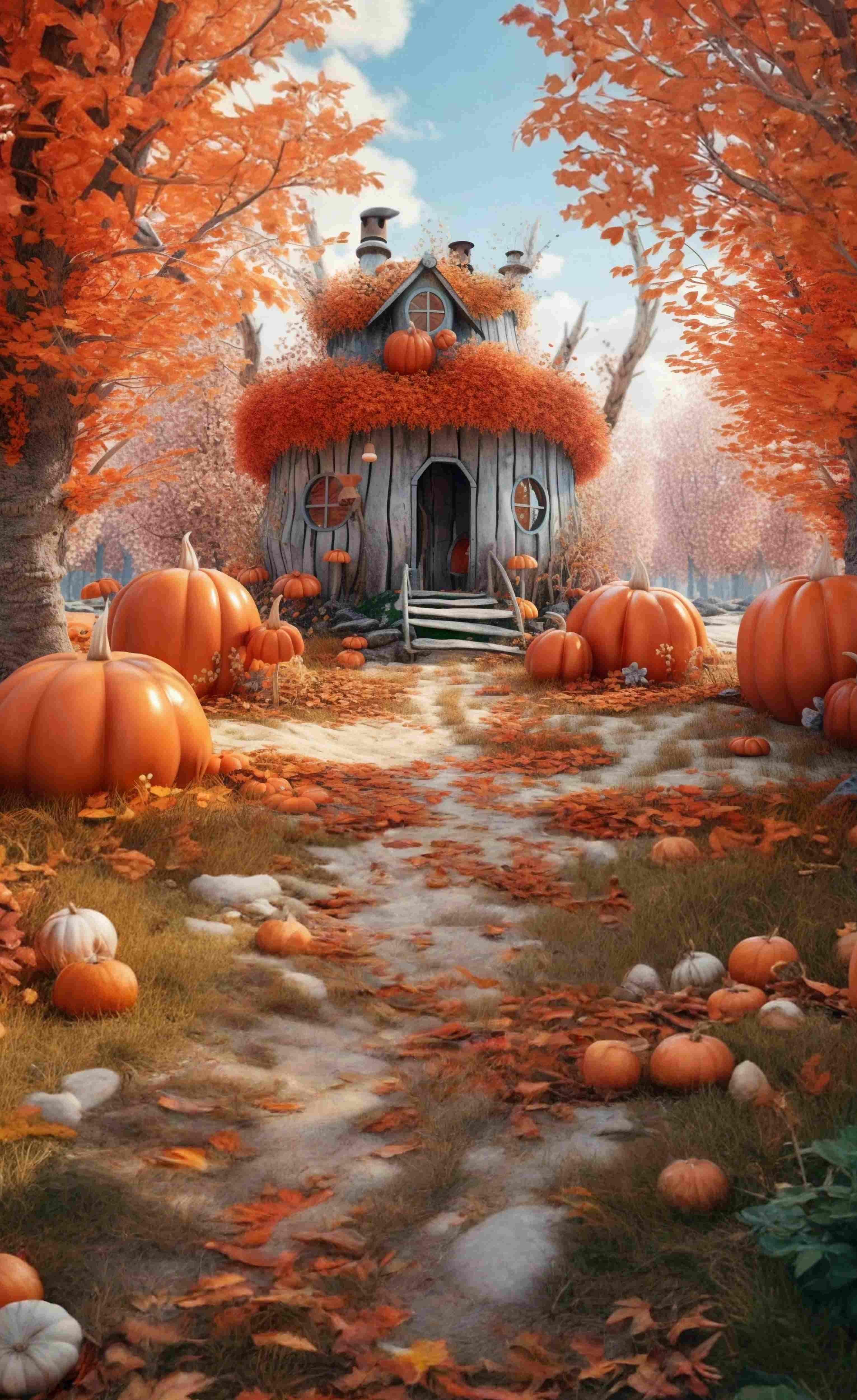 Herbst-Fotohintergrundkulisse Whimsical Kürbis Haus Lane Sweep Backdrop MRR8-93