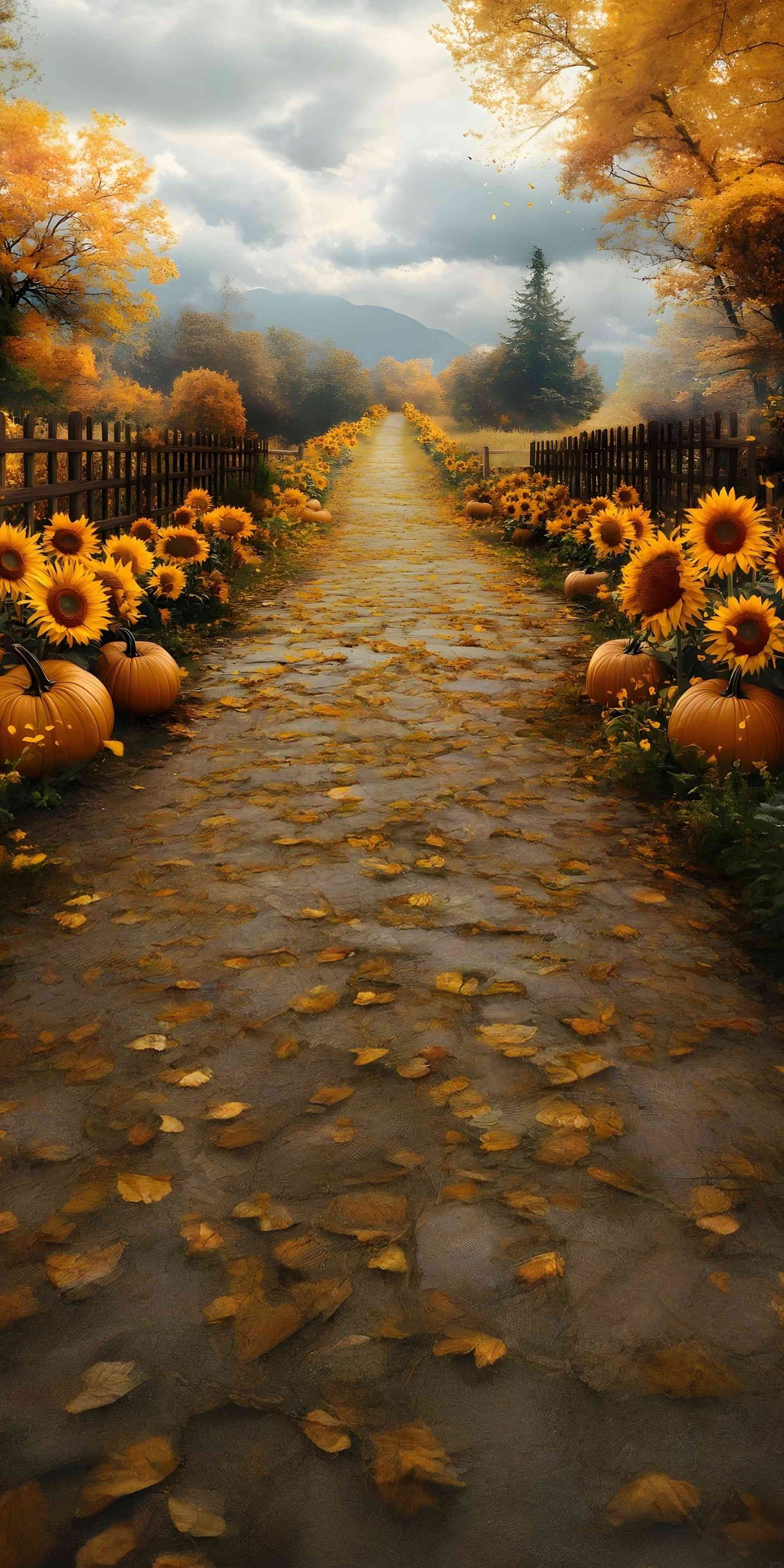Herbst-Fotohintergrundbilder für Fotografie Goldener Kürbis Sonnenblumenweg Sweep-Fotohintergrund MRR8-95