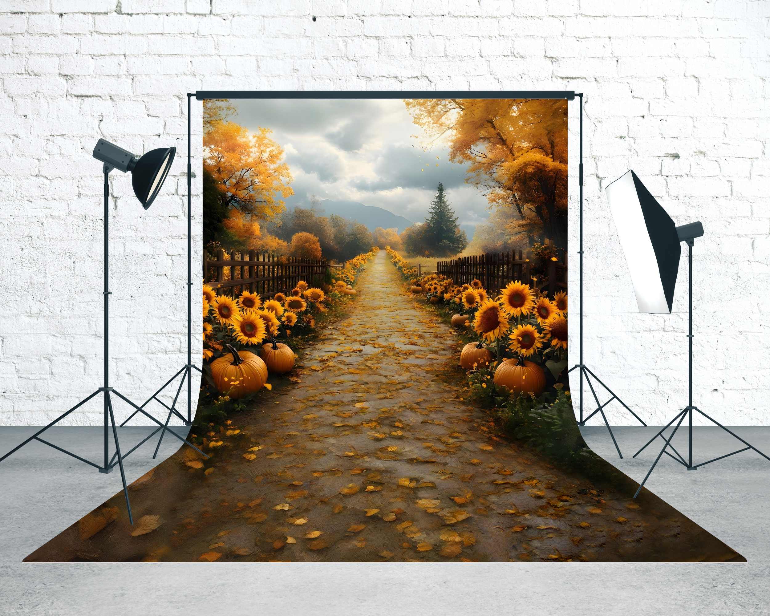 Herbst-Fotohintergrundbilder für Fotografie Goldener Kürbis Sonnenblumenweg Sweep-Fotohintergrund MRR8-95