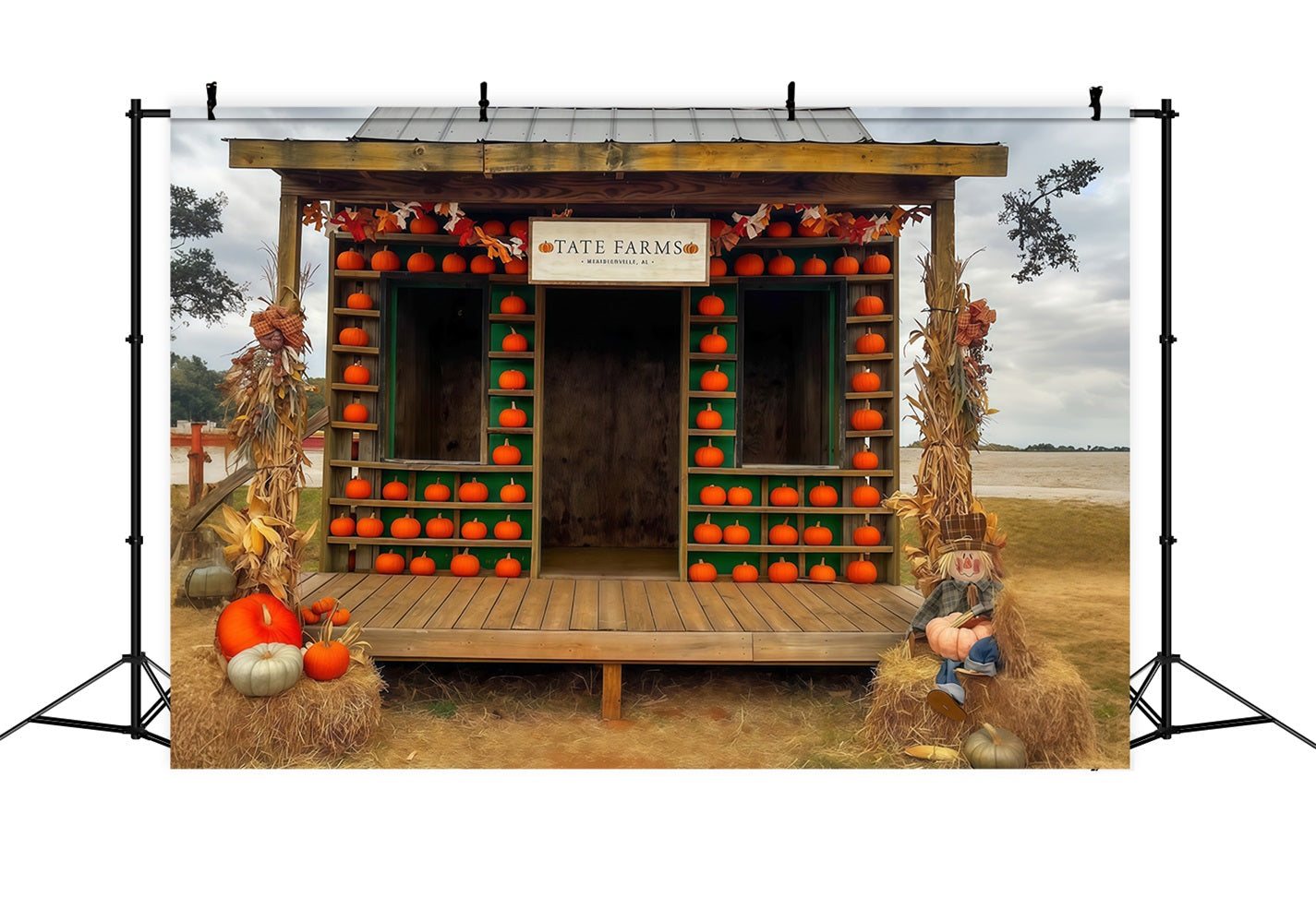 Herbst-Fotohintergrund Kürbis Bauernhaus Rustikale Dekoration Herbst-Fotohintergrund MRR9-100