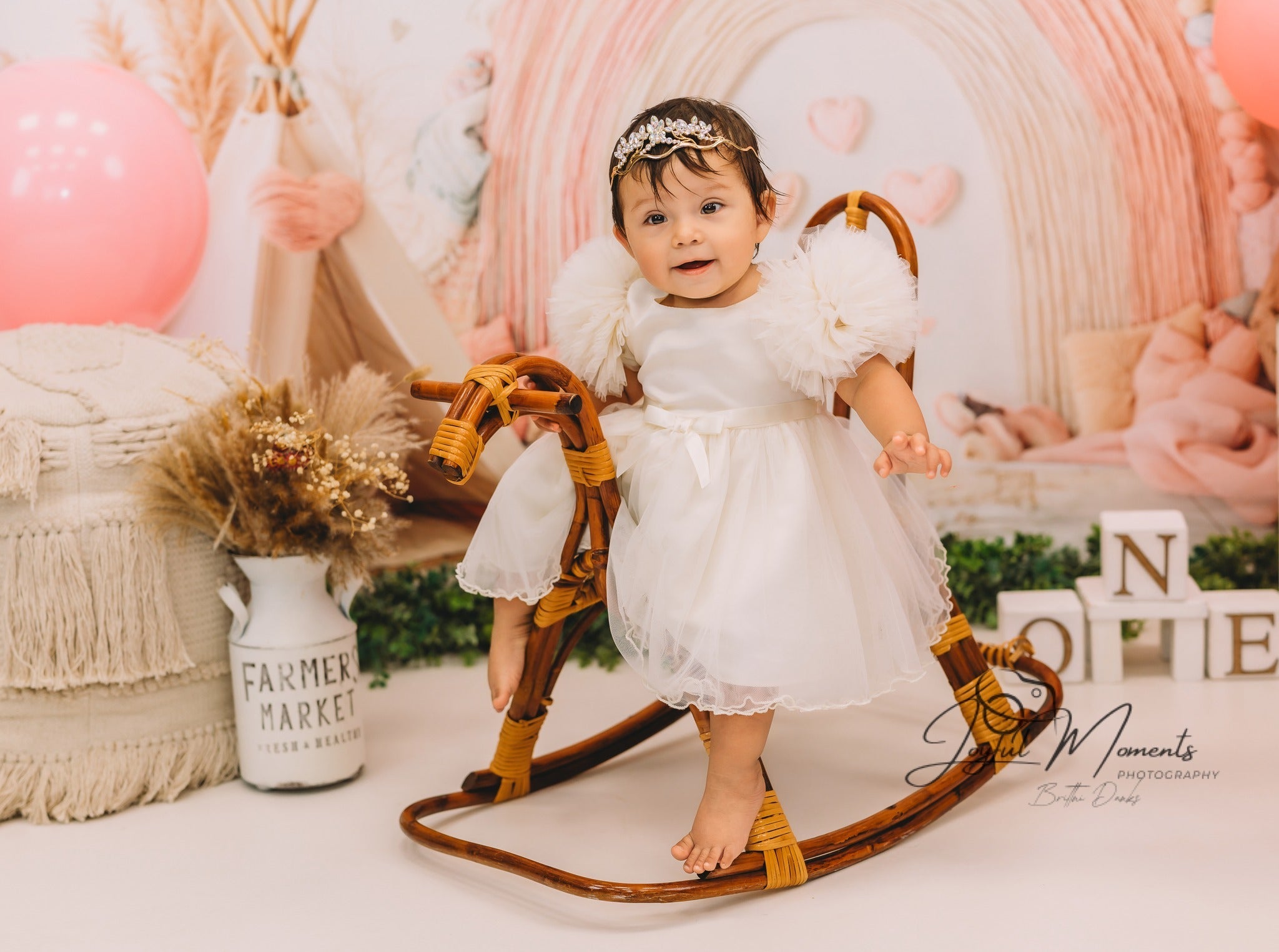 Boho-Regenbogen-Fotohintergrund Rosa Regenbogen-Herz-Dekoration Fotohintergründe für Kinder MRR9-11