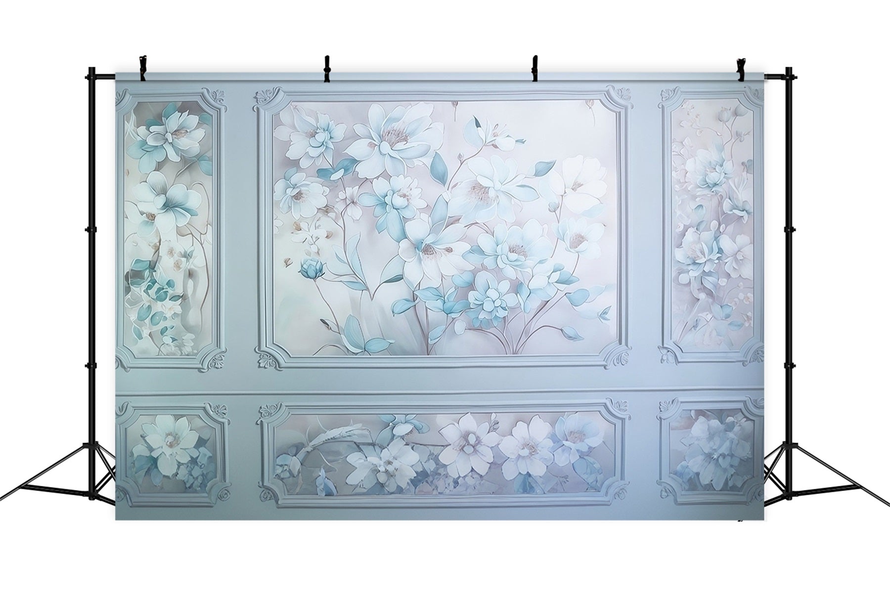 Blumenwand-Fotohintergrund Blau-weiße Blumenwandpaneele Vintage-Fotohintergrund MRR9-110