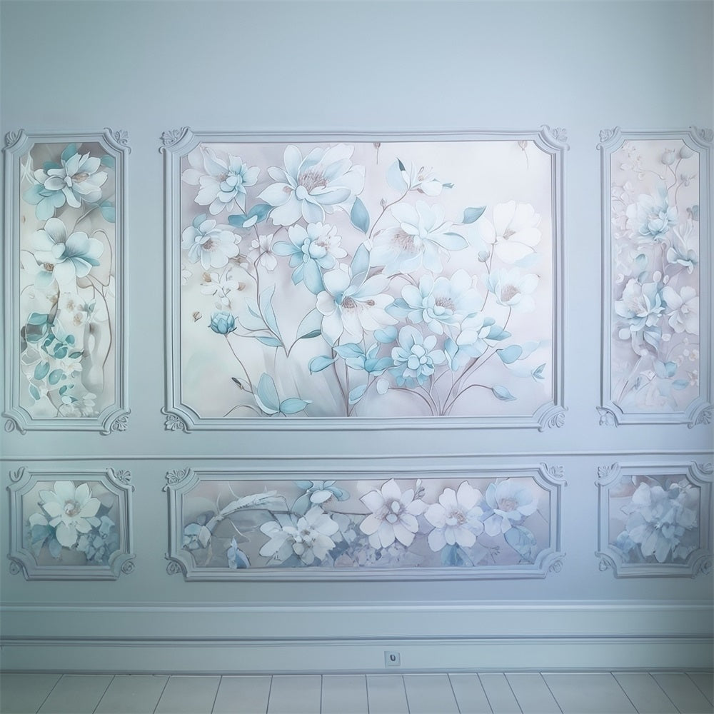 Blumenwand-Fotohintergrund Blau-weiße Blumenwandpaneele Vintage-Fotohintergrund MRR9-110