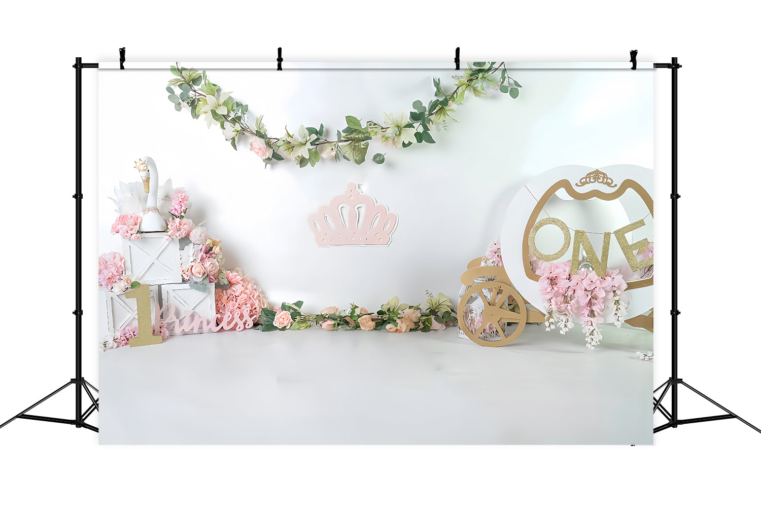 Cake Smash-Fotohintergrund Prinzessin Schwanenkutsche Fotohintergrund für den 1. Geburtstag MRR9-119