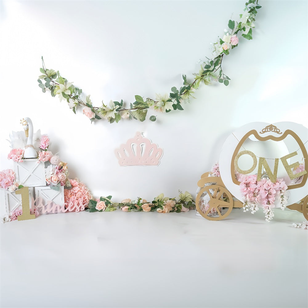 Cake Smash-Fotohintergrund Prinzessin Schwanenkutsche Fotohintergrund für den 1. Geburtstag MRR9-119