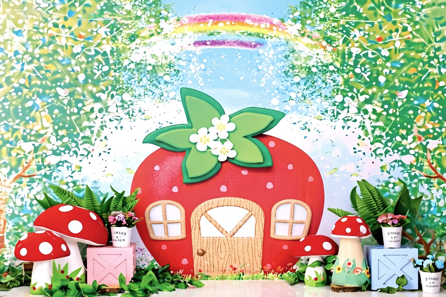 Kinder-Hintergründe Erdbeerhaus Feengarten Neugeborenen-Fotohintergrund MRR9-12