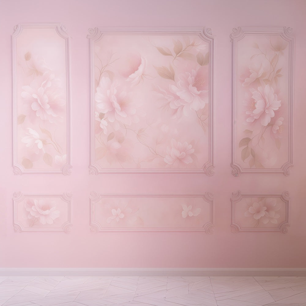 Vintage-Wandhintergrund Rosa Blumen Elegante Wandpaneele Vintage-Fotohintergrund MRR9-134