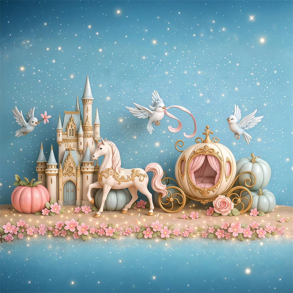 Schloss-Fotohintergrund Märchenschloss Kutsche Neugeborenen-Foto-Fotohintergrund MRR9-16