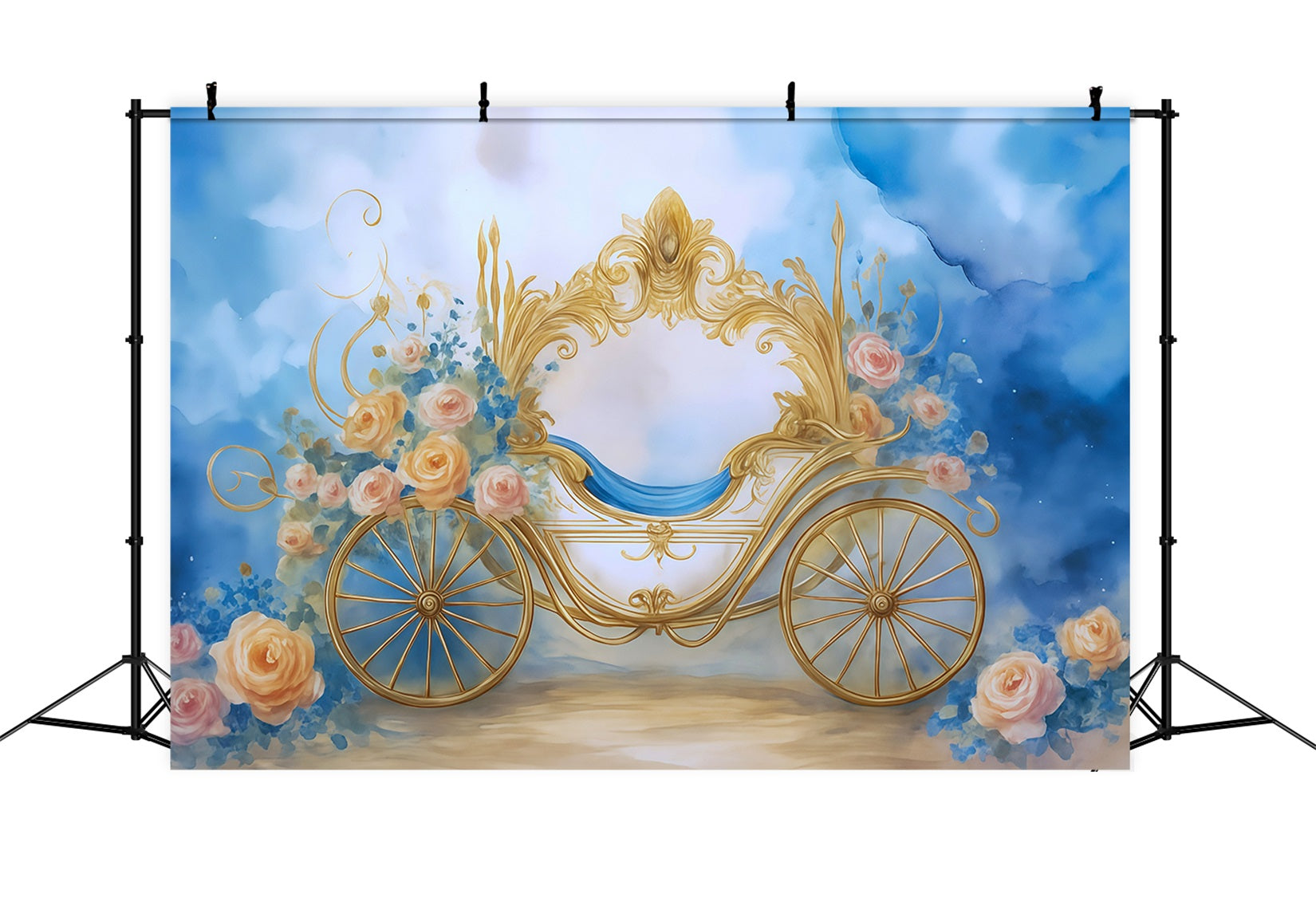 Neugeborenen-Foto-Fotohintergrund Goldene Kutsche Blumen-Fantasie Kinder-Fotohintergrund MRR9-18