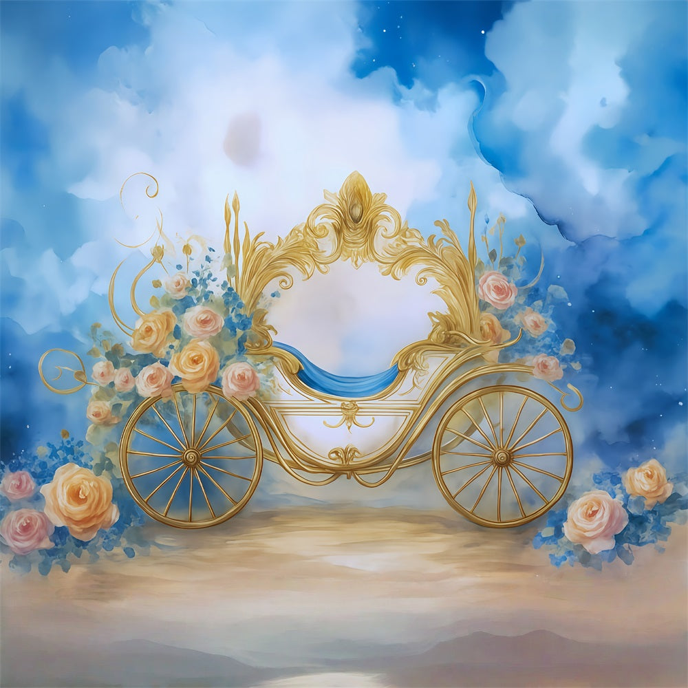 Neugeborenen-Foto-Fotohintergrund Goldene Kutsche Blumen-Fantasie Kinder-Fotohintergrund MRR9-18