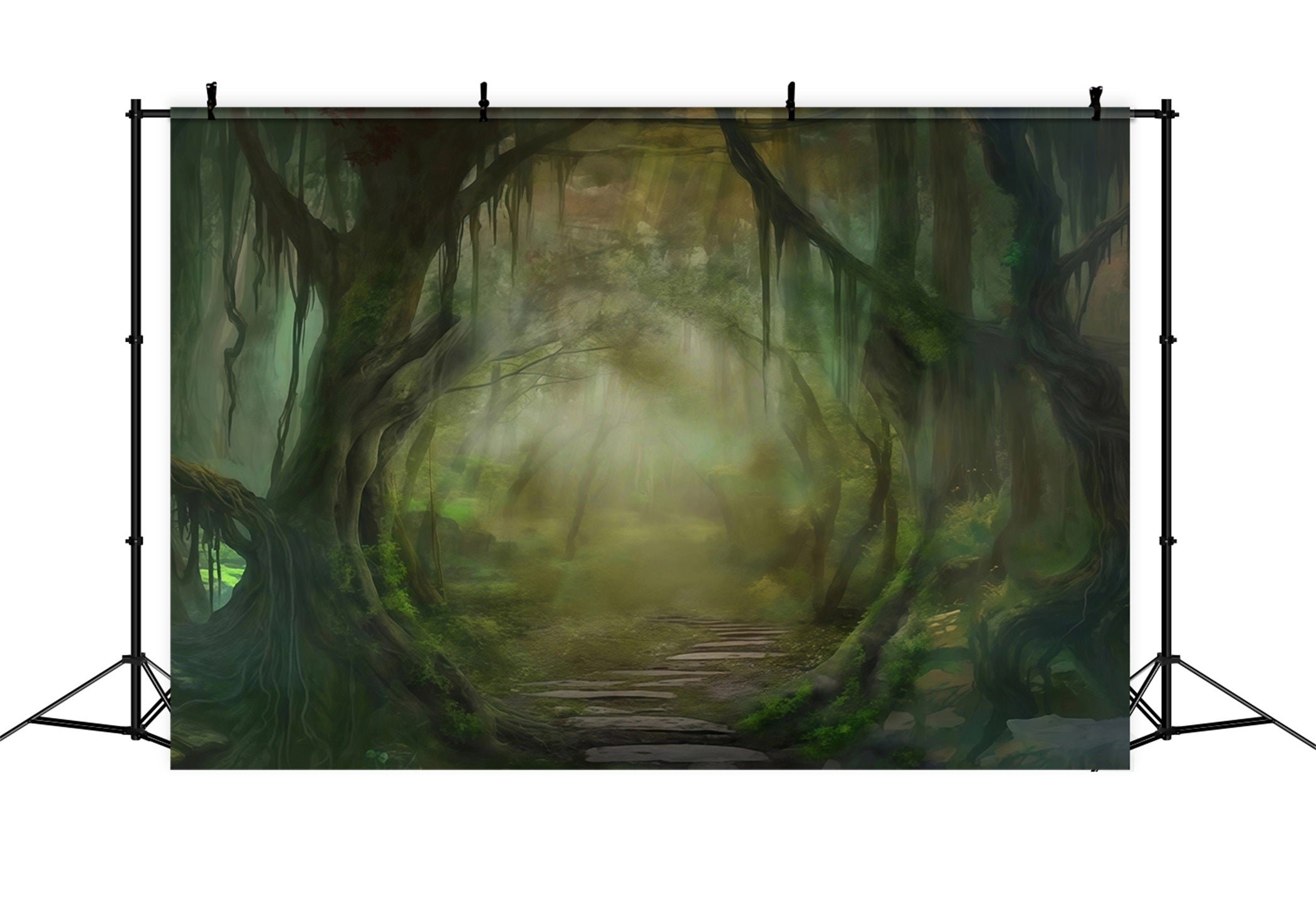 Wald-Fotohintergrund Nebliger verzauberter Waldweg Wald-Foto-Fotohintergrund MRR9-22