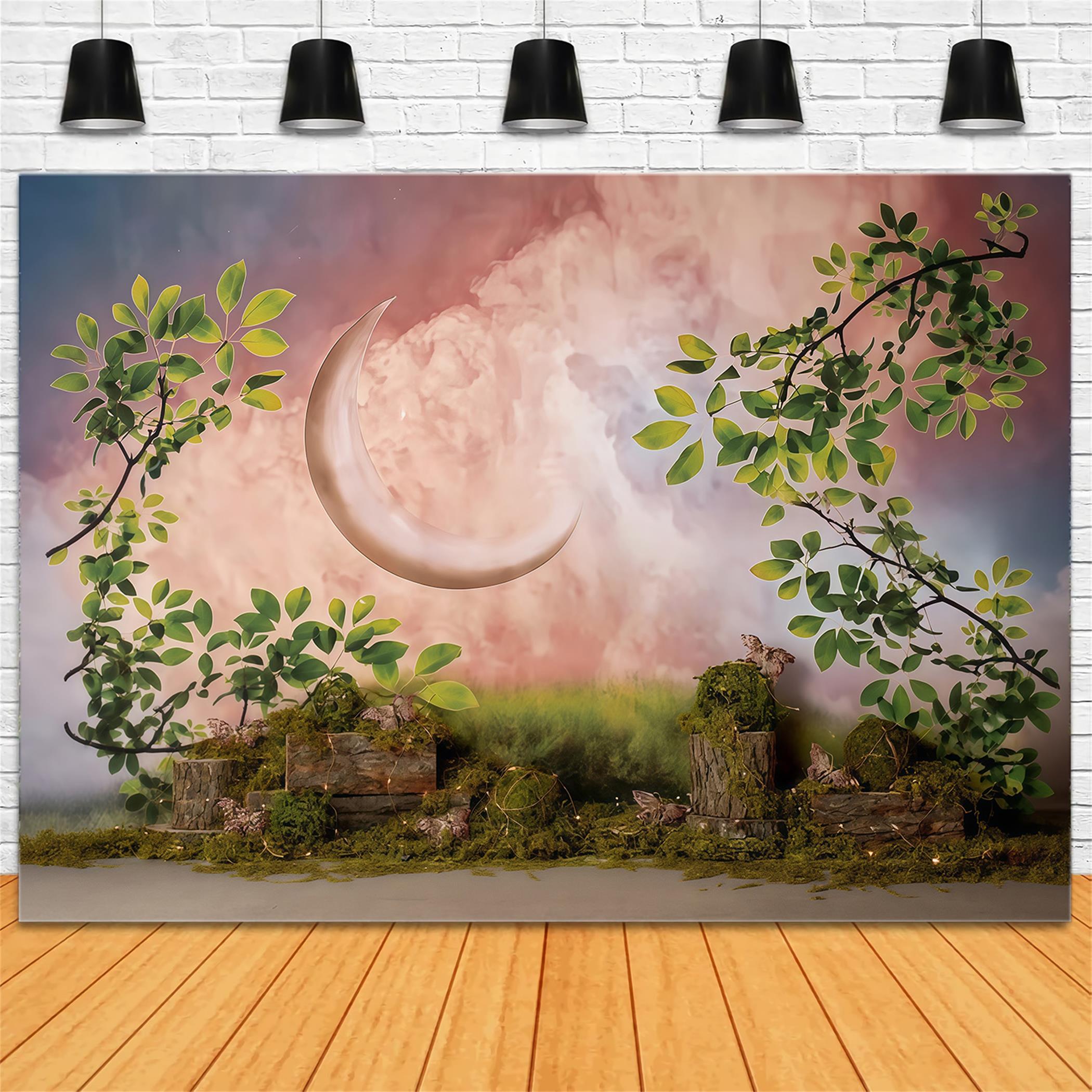 Kinderfotohintergrund Verzauberter Halbmondgarten Neugeborenenhintergrund MRR9-39