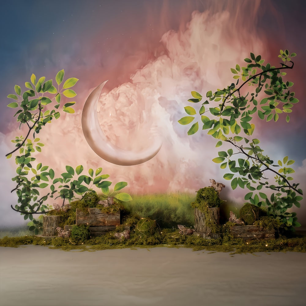 Kinderfotohintergrund Verzauberter Halbmondgarten Neugeborenenhintergrund MRR9-39