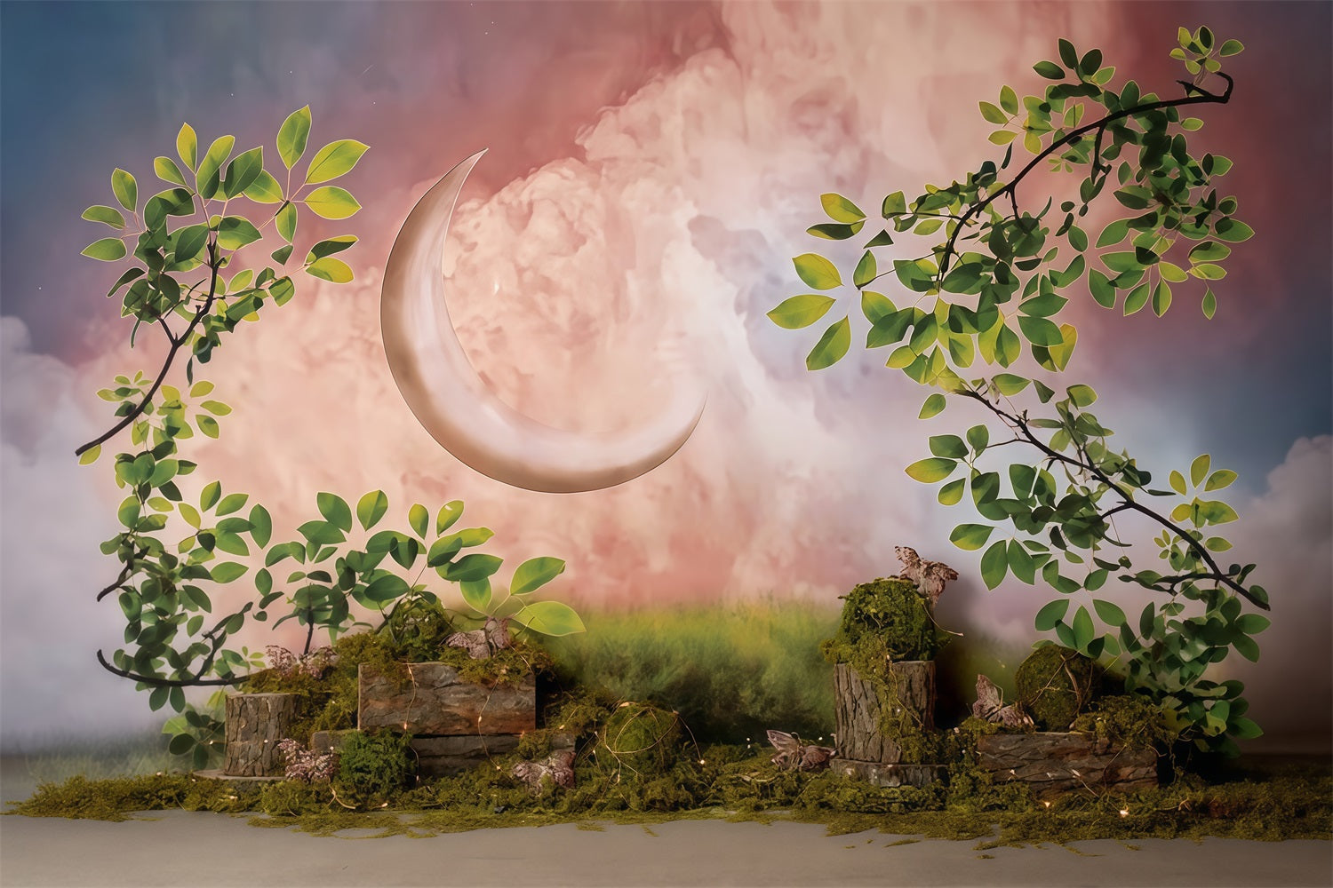 Kinderfotohintergrund Verzauberter Halbmondgarten Neugeborenenhintergrund MRR9-39