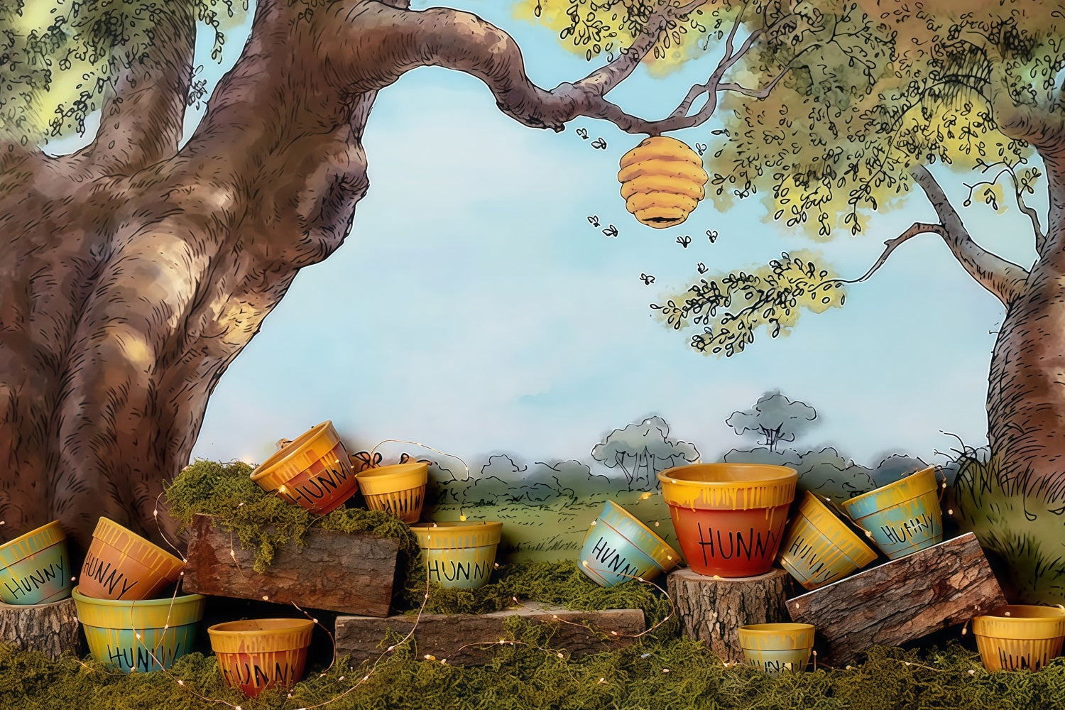 Neugeborenen-Fotohintergrund Niedlicher Fotohintergrund Honigbaum Eimer Fotohintergrund Kinder-Fotohintergrund MRR9-50