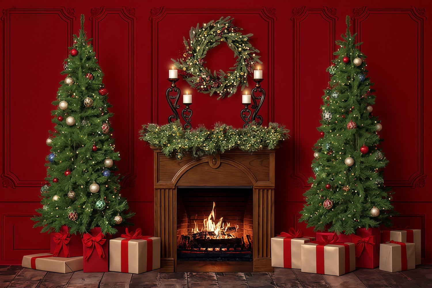 Weihnachts-Kamin-Fotohintergrund Weihnachts-Kamin-Kranz Weihnachts-Fotohintergrund MRR9-60