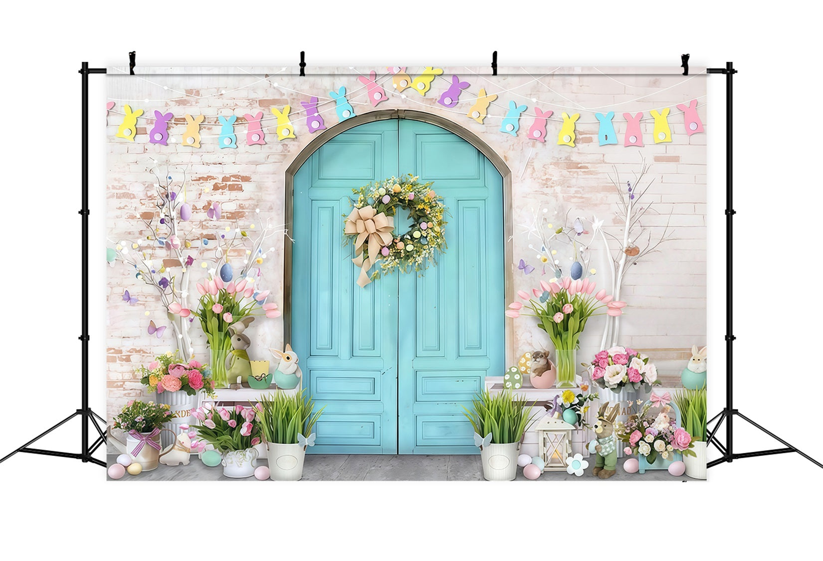 Osterhase-Fotohintergrund Pastellfarbener Hase Oster-Türdekoration Osterhintergrund MRR9-7