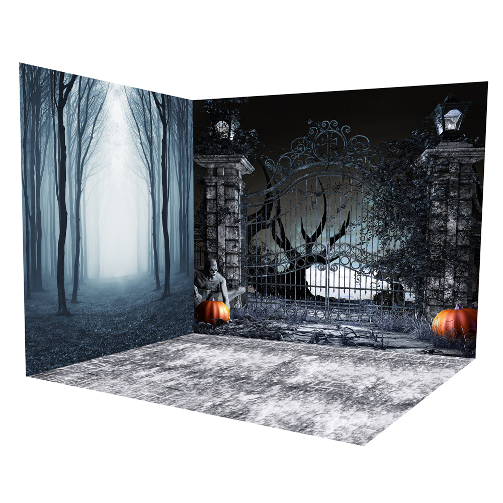 Halloween Nacht Spooky Gates Wald Hintergrund Zimmerset ROOM10