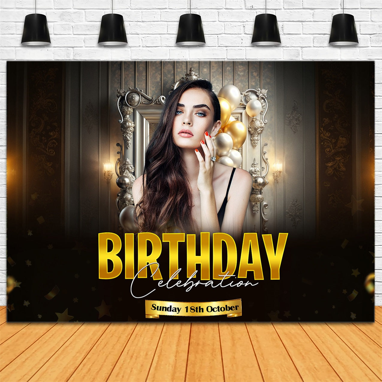 Personalisierte Geburtstag Backdrops Majestätische Goldene Feier Backdrop RR1-108