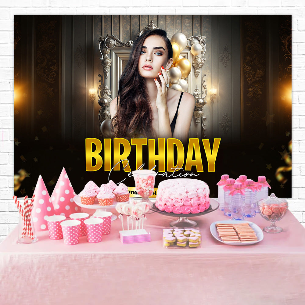 Personalisierte Geburtstag Backdrops Majestätische Goldene Feier Backdrop RR1-108