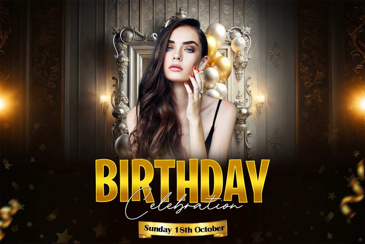 Personalisierte Geburtstag Backdrops Majestätische Goldene Feier Backdrop RR1-108