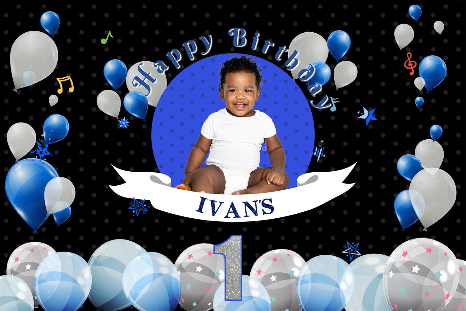 Personalisierte Geburtstag Backdrops Starry Blue White Balloon Backdrop RR1-16